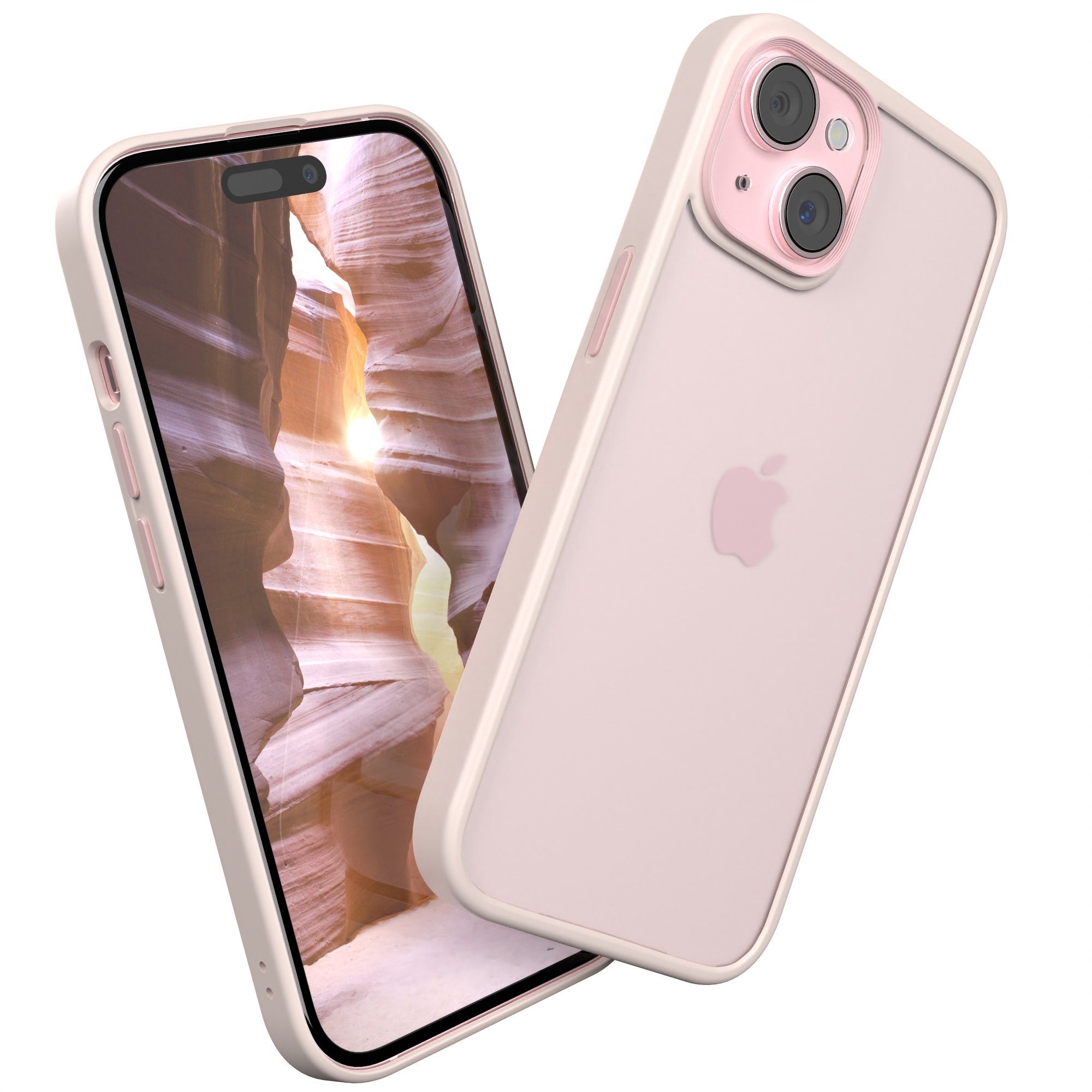 EAZY CASE Handyhülle Outdoor Case für Apple iPhone 15 6,1 Zoll, Hülle kompatibel mit Qi & Magsafe Transparent Backcover Rosé / Altrosa