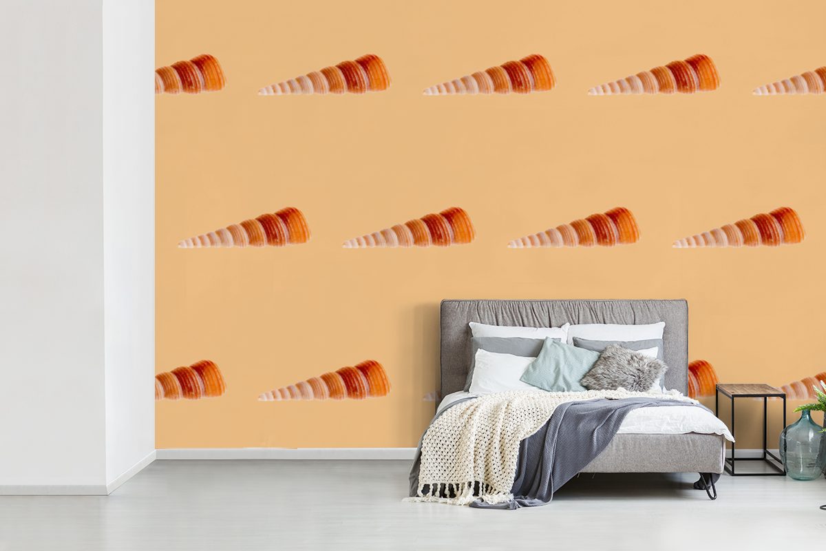 MuchoWow Wallpaper St), Vinyl Muscheln Schlafzimmer, - Muster Orange, Kinderzimmer, Matt, für bedruckt, Fototapete (6 Tapete Wohnzimmer, -