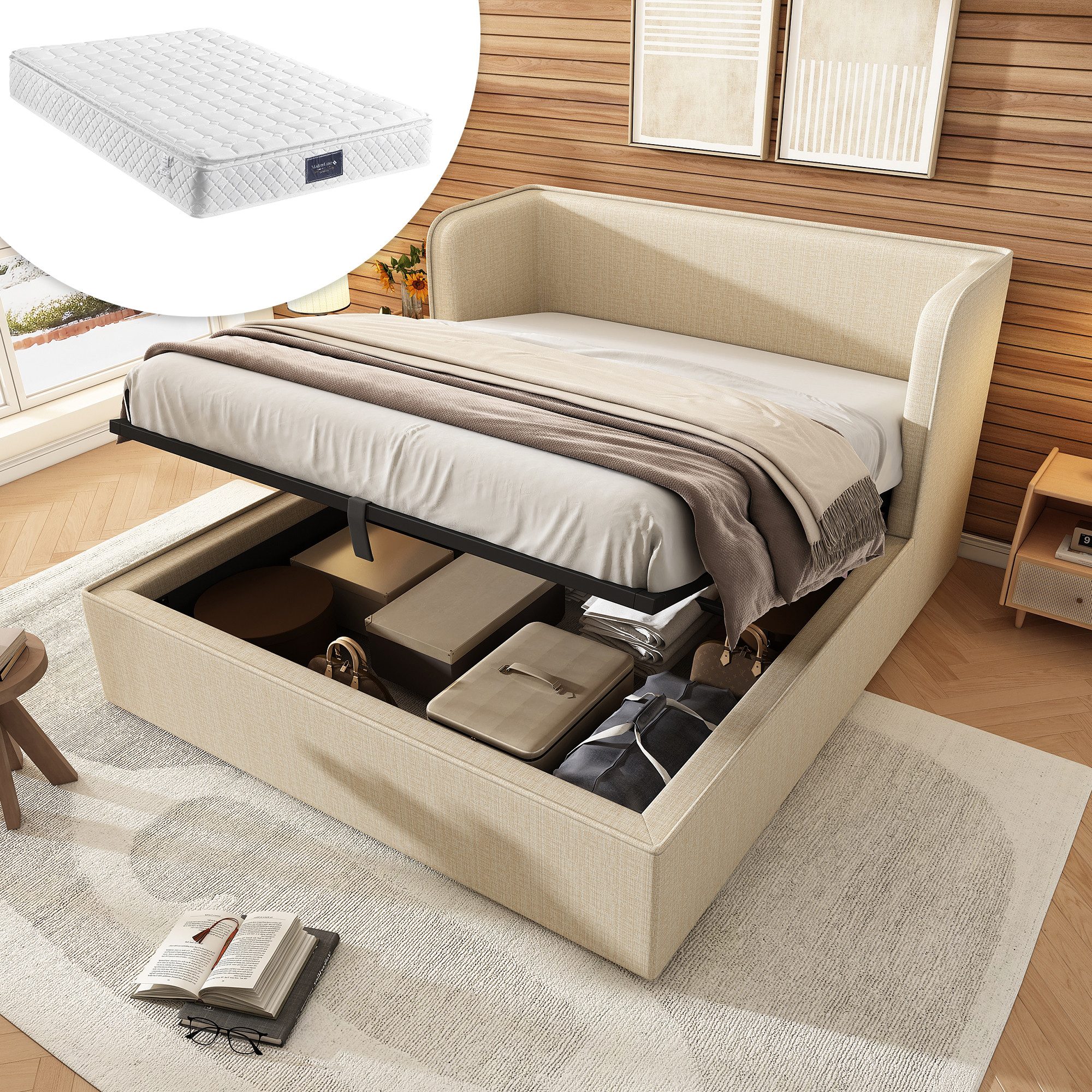 Ulife Polsterbett Hydraulisches Funktionsbett Doppelbett mit Breite Seitenl günstig online kaufen