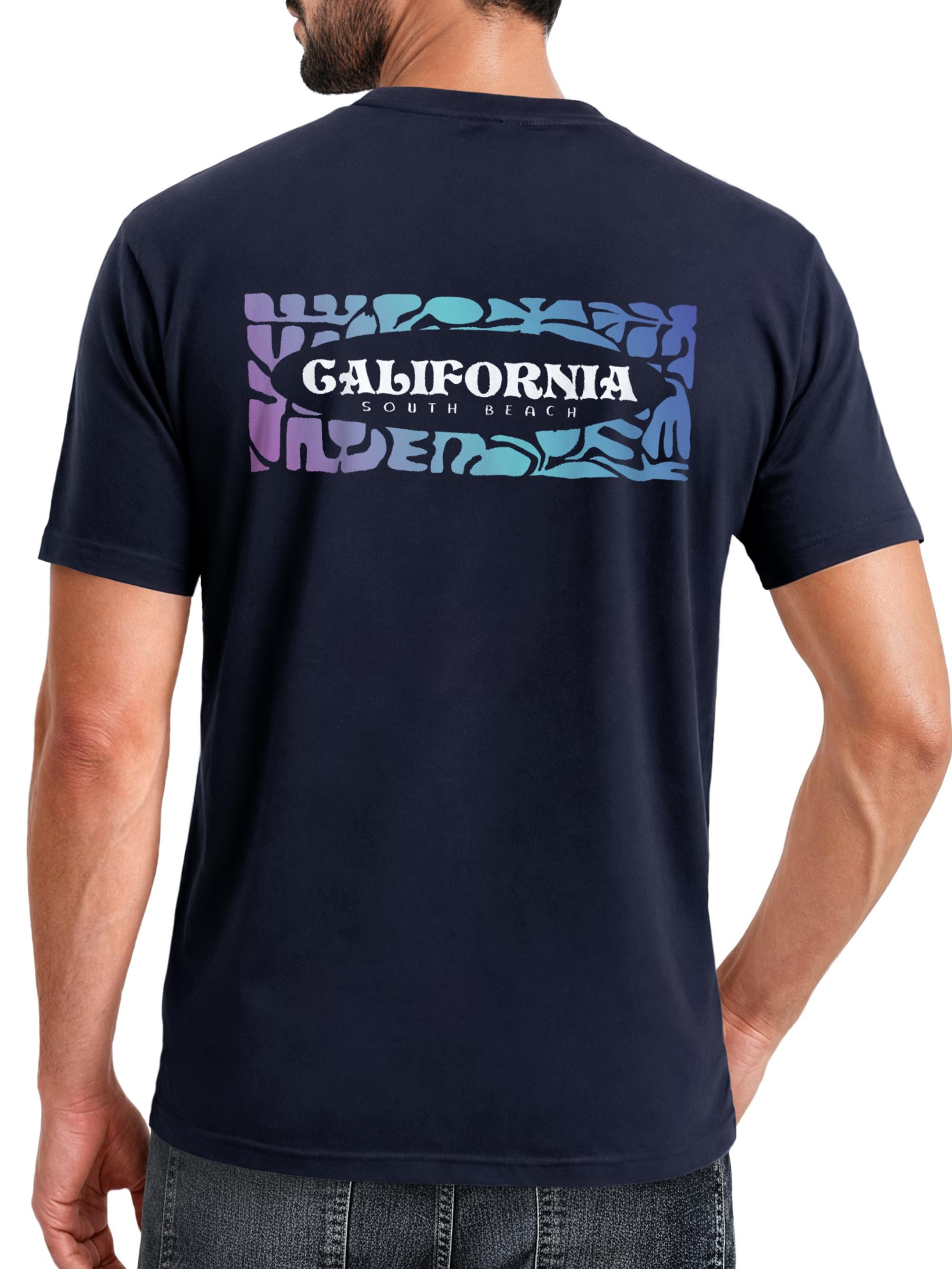 Print-Shirt Backprint T-Shirt Herren California Schriftzug Rückenprint und