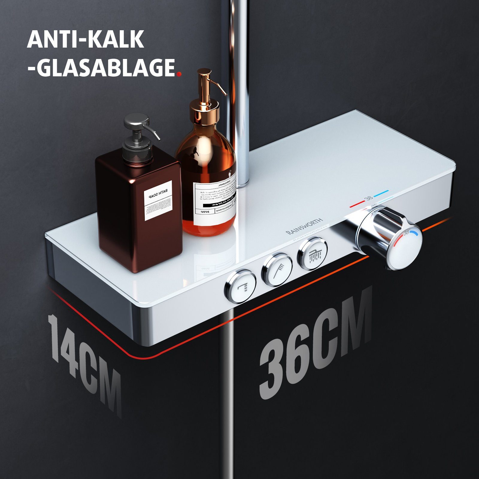 Rainsworth Duschsystem mit Thermostat und Glasablage, günstig online kaufen