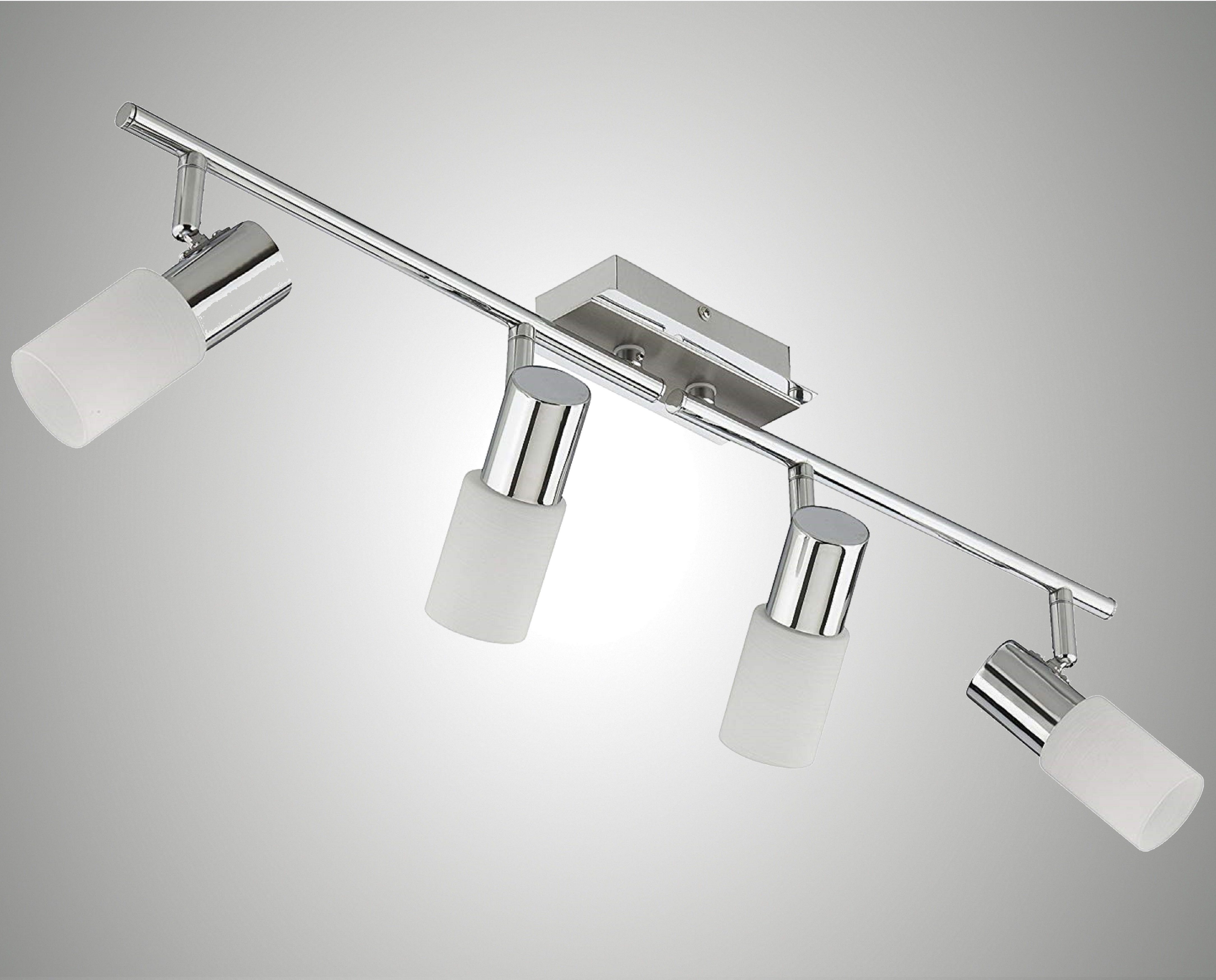 TRANGO LED Deckenstrahler, 4-flammig 2007-48 LED Deckenleuchte Chrom-Optik & Aluminium gebürstet GRACE inkl. 4x G9 LED Leuchtmittel 3.000K warmweiße Lichtfarbe Badleuchte, Flurleuchte, Küchenleuchte, Schwenkbare LED Deckenlampe, Kronleuchter