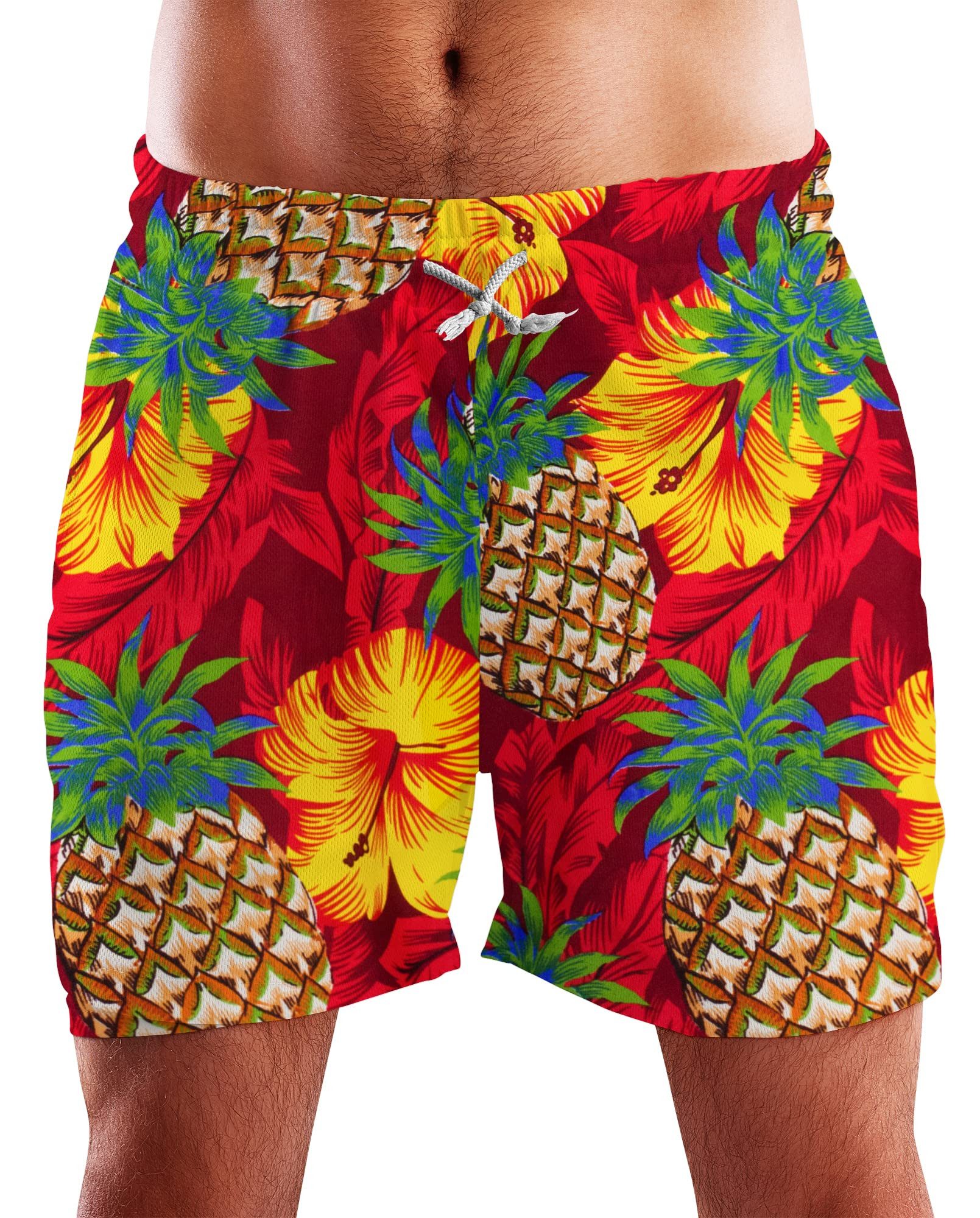 King Kameha Badeshorts Pineapple Hibiscus Hawaii Bade-Shorts Mesh-Einsatz Kordelzug Mit integriertem Mesh-Innenslip für extra Komfort