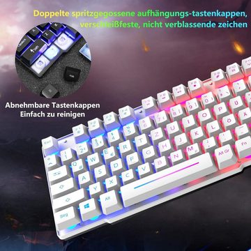 ZIYOU LANG Gaming mit Handballenauflage, QWERTZ Deutsches Layout Tastatur- und Maus-Set, Ergonomische Keyboard6Tasten 2400DPI Maus,Mauspad für Windows Mac PS4