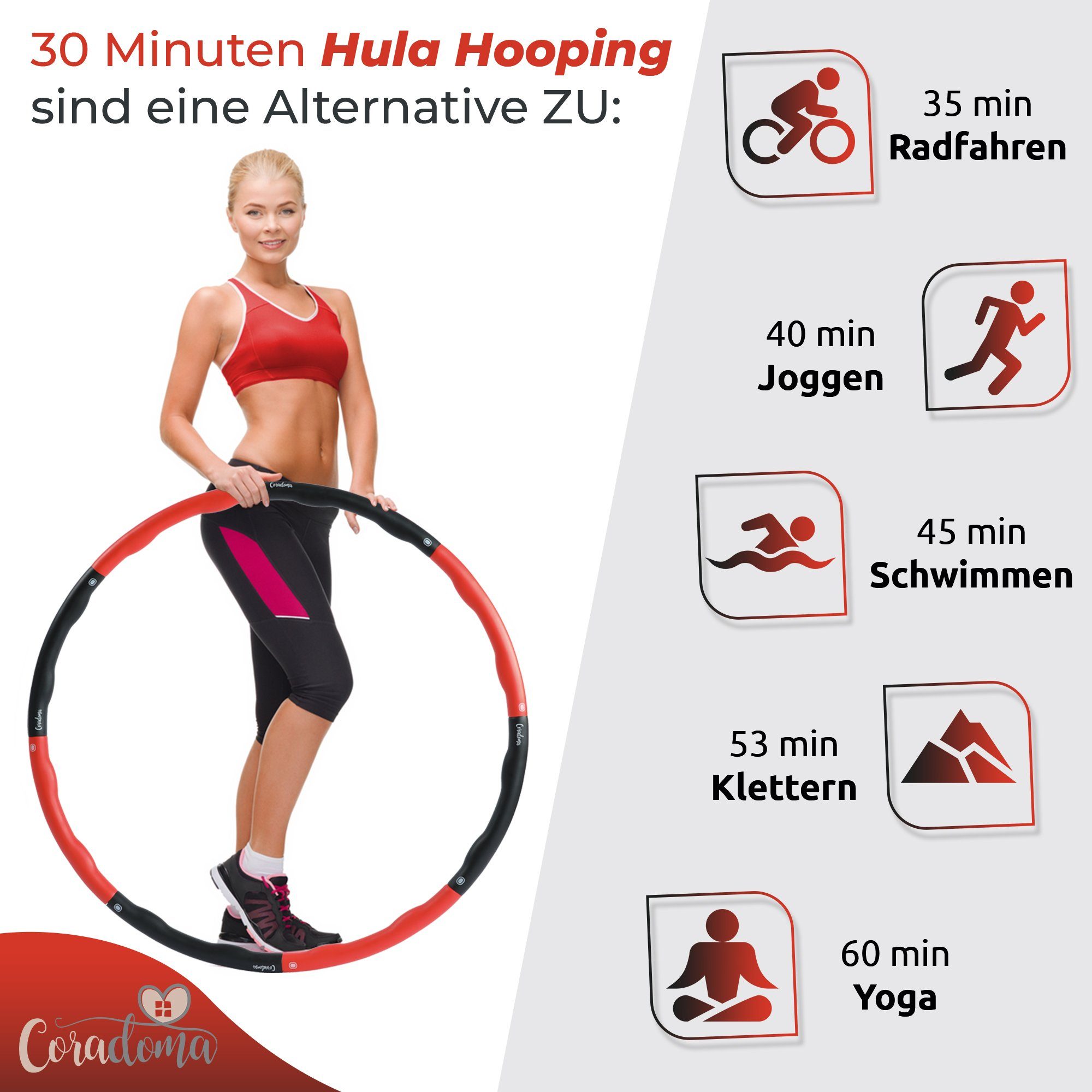 Erwachsene (8-tlg) zum Abnehmen Fitnessreifen Hoop Hula-Hoop-Reifen Coradoma Reifen Hula 1,2kg