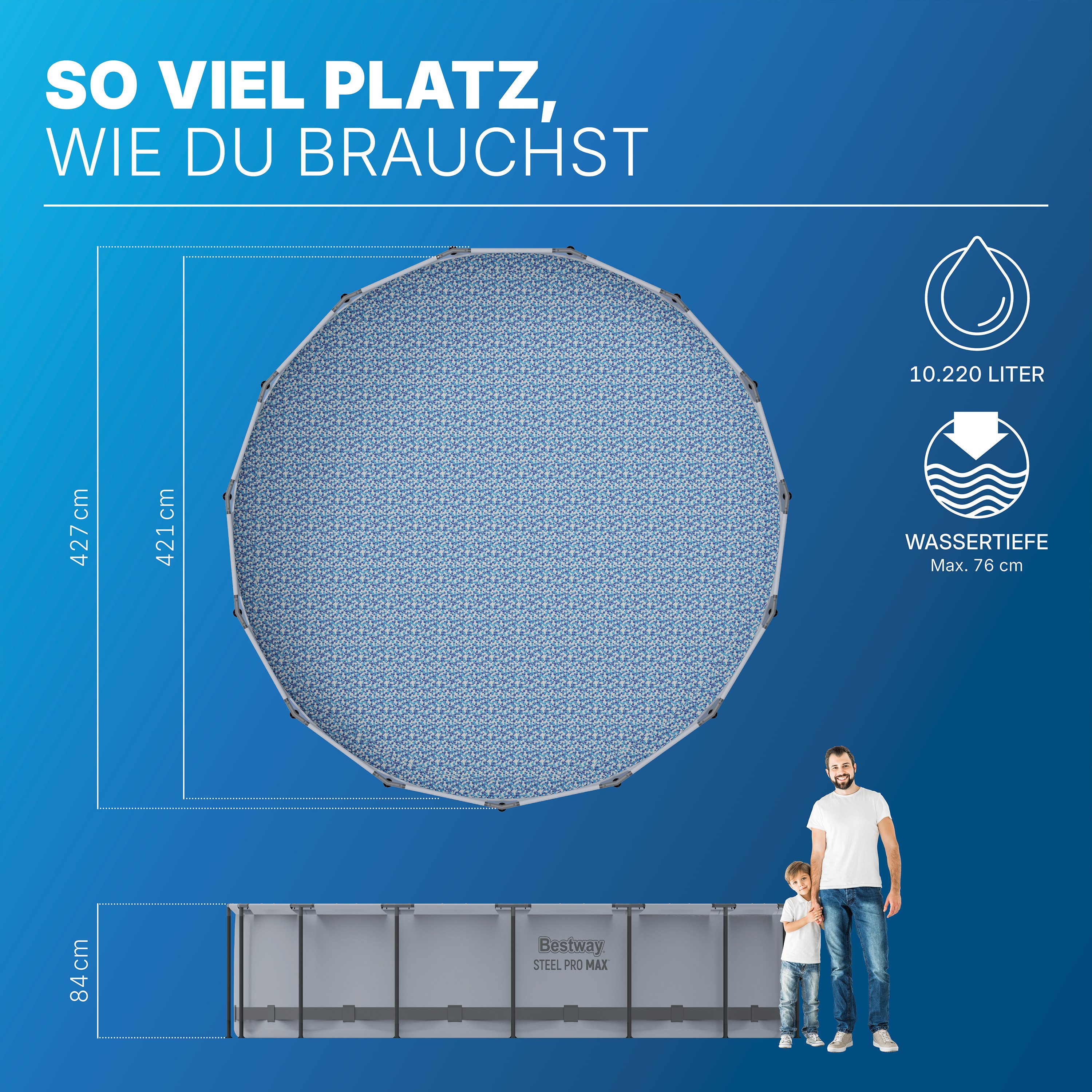 Bestway Framepool Steel Pro MAX™ (Set, Inkl. Filterpumpe), Ø 427 x 84 cm