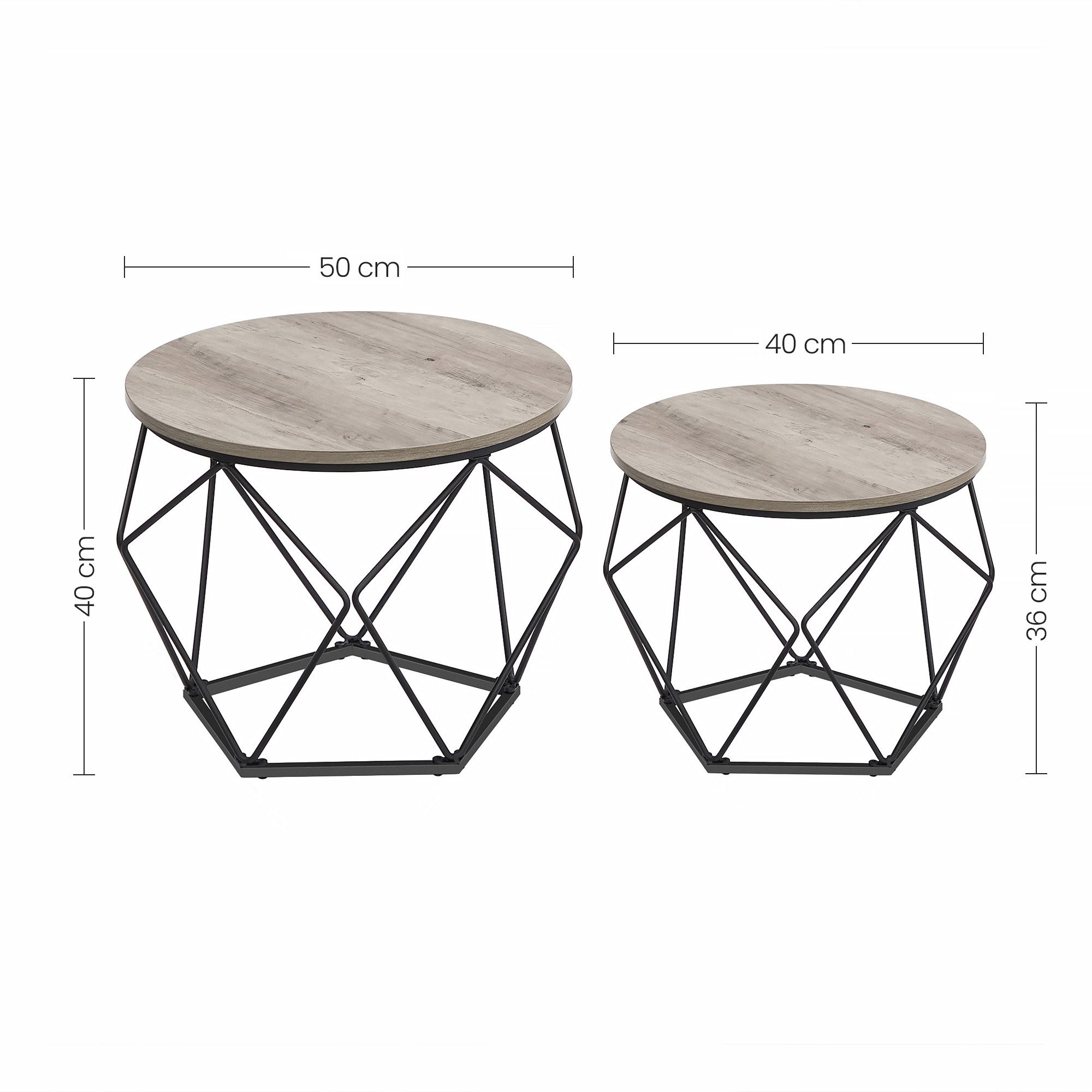 VASAGLE Couchtisch 2er Set Wohnzimmertisch abnehmbare Tischplatte (2er Set, inkl. Zubehörpaket & Anleitung, Holz), Beistelltisch, abnehmbare Tischplatte, Ø50x40 – Bild 3 von 5