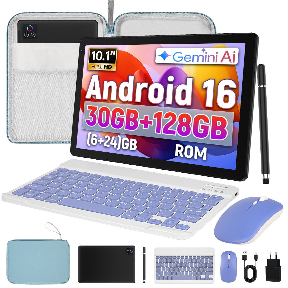 BUFO 10 Zoll Octa-Core, 128 GB, mit Tastatur, Stift & Tasche, Wi-Fi 6 Tablet (10.1", 128 GB, Android)