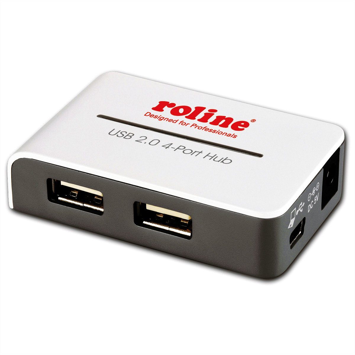 ROLINE USB 2.0 Hub "Black and White", 4 Ports, mit Netzteil Computer-Adapter USB 2.0 Typ A Männlich (Stecker) zu USB 2.0 Typ A Weiblich (Buchse), 50.0 cm