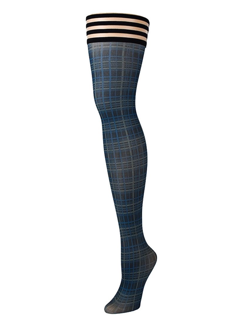 Kix'ies Halterlose Тонкие чулки Kixies Debbie halterlose Гольфы kariert blau S - XL (1-Paar) edel und sexy