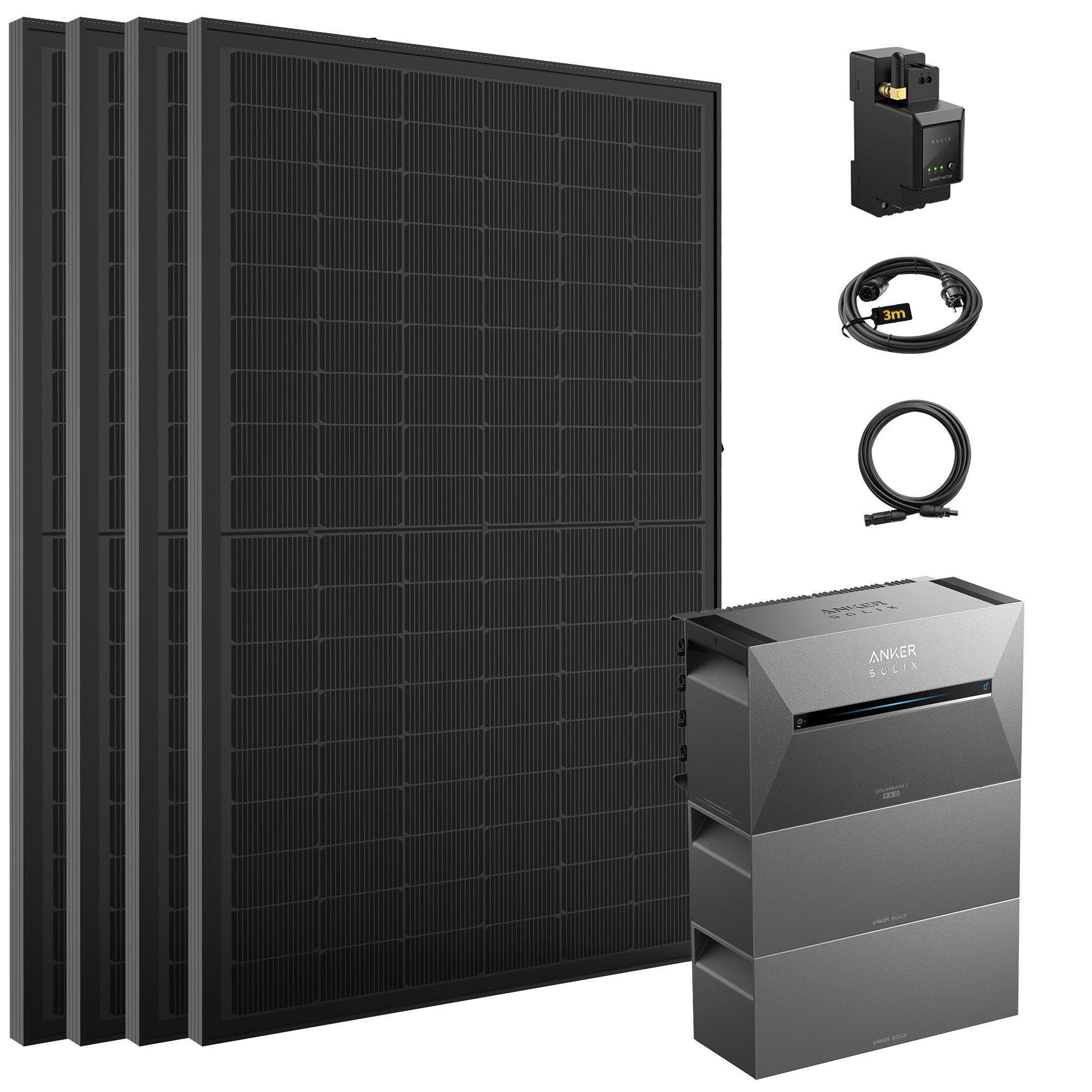 SolarMars Balkonkraftwerk mit Speicher 2000W Anker Solix Solarbank 3 E2700 Pro, 2000 W, Monokristallin, (mit optionaler BP2700 Erweiterungsakku und Halterung), mit intelligenter KI zur dynamischen Überwachung des Stromverbrauchs