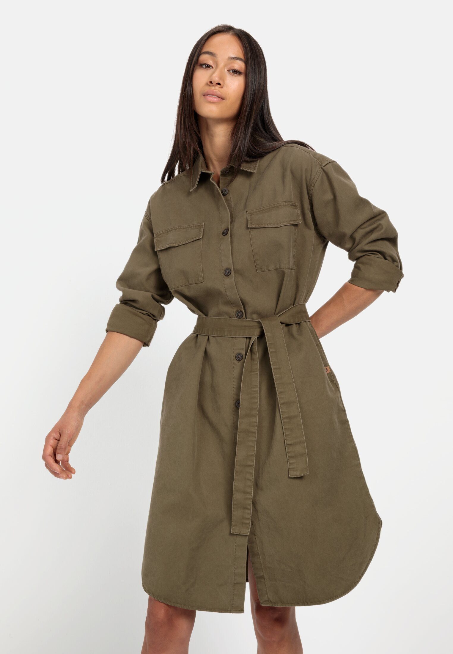 camel active Blusenkleid mit Stoffbindegürtel Langarm Kentkragen (1-tlg) günstig online kaufen