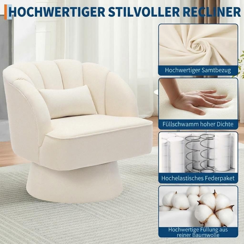 GarveeMore Drehsessel 360-Grad-Sessel mit Samtpolsterung,bequemer runder Loungesessel, gestreifter Rückenlehne und Samtpolsterung,für Wohnzimmer,Schlafzimmer – Bild 4 von 5