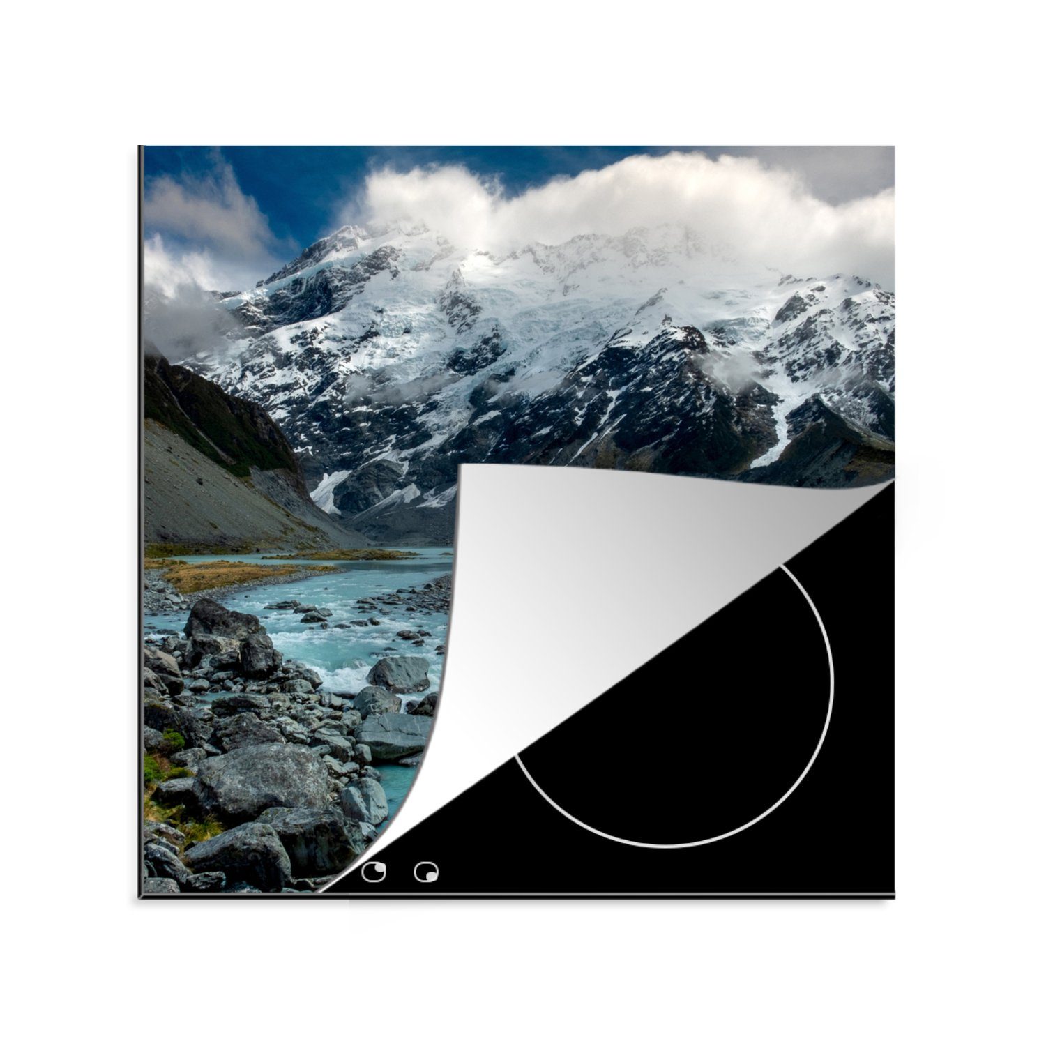 MuchoWow Herdblende-/Abdeckplatte Neuseeland - Fluss - Berg, Vinyl, (1 tlg), 78x78 cm, Ceranfeldabdeckung, Arbeitsplatte für küche