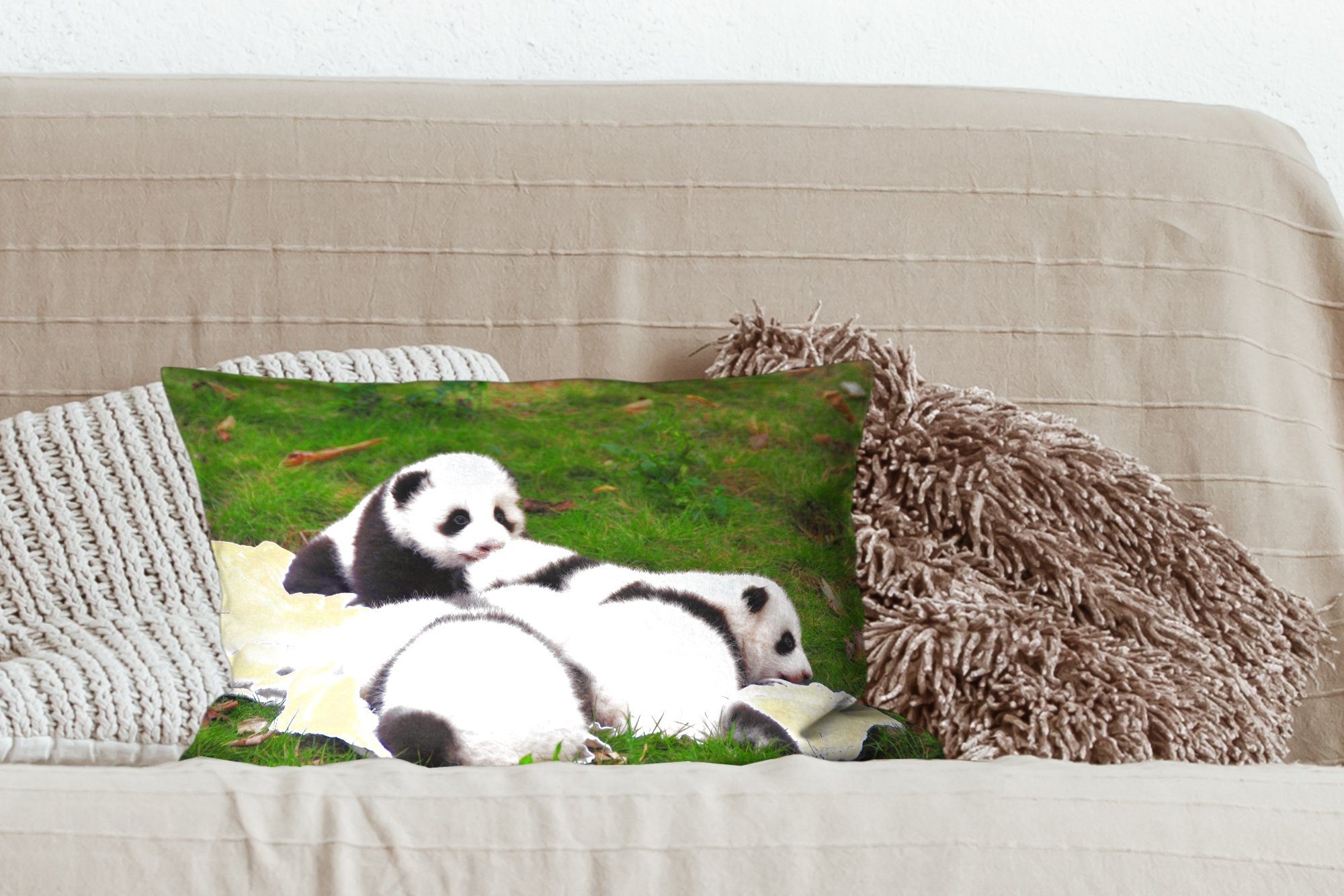 Gras Zierkissen, Wohzimmer MuchoWow Dekokissen - Schlafzimmer Dekoration, - Füllung, Pandas Decke, Dekokissen mit