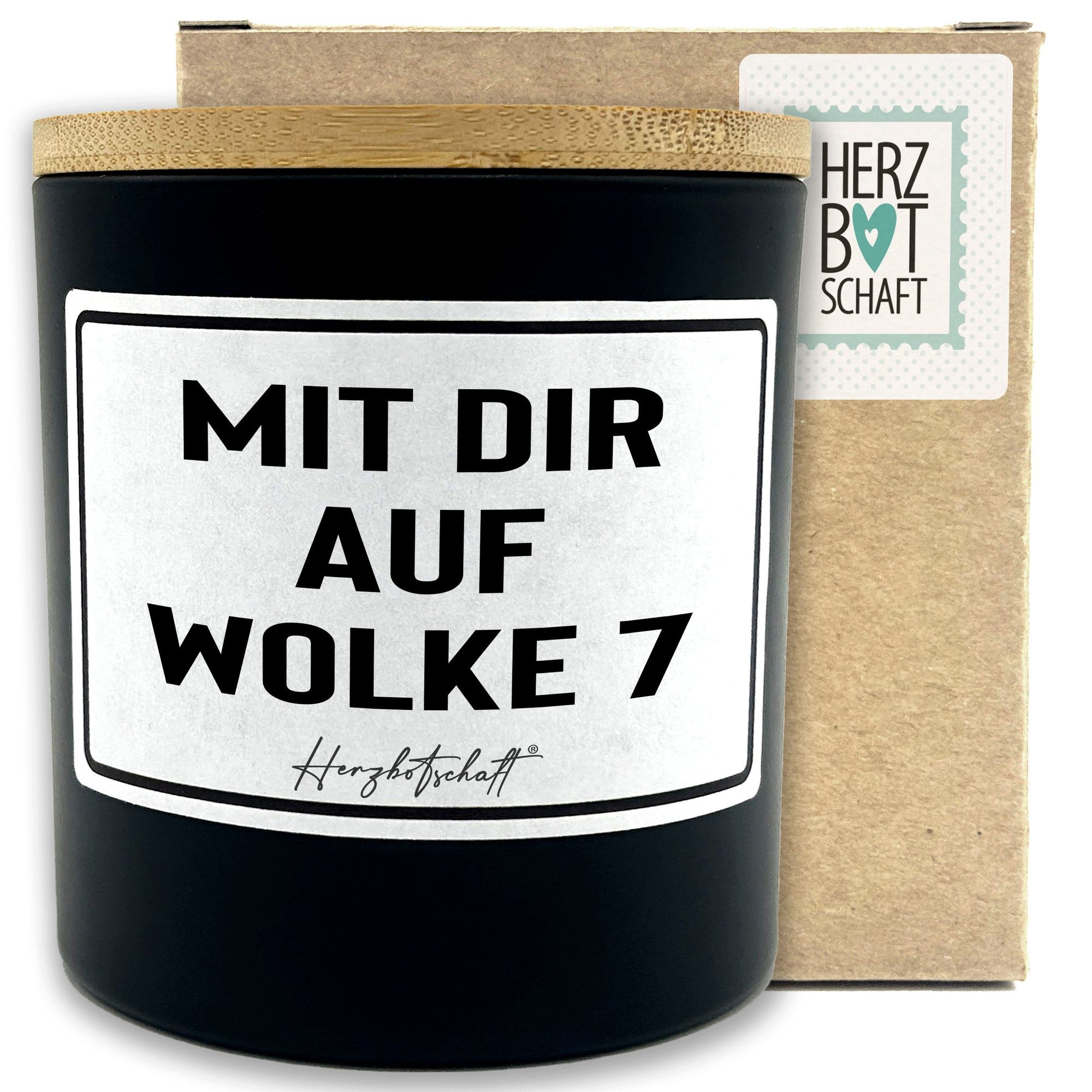 Herzbotschaft Duftkerze, (Mit dir auf Wolke 7, originelles Geschenk, handgemachte nachhaltige Sojakerze im Glas)