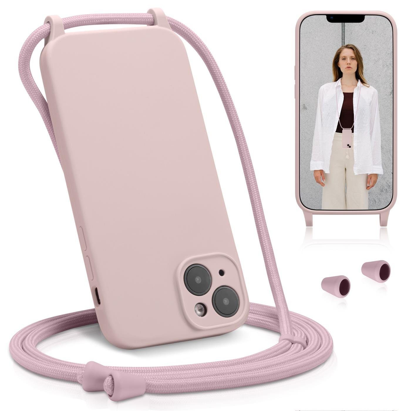 CoolGadget Handyhülle Premium Handyhülle mit verstellbarer Handykette für iPhone 13, Hülle zum Umhängen Kette inkl. 2x Displayschutzfolie aus Glas