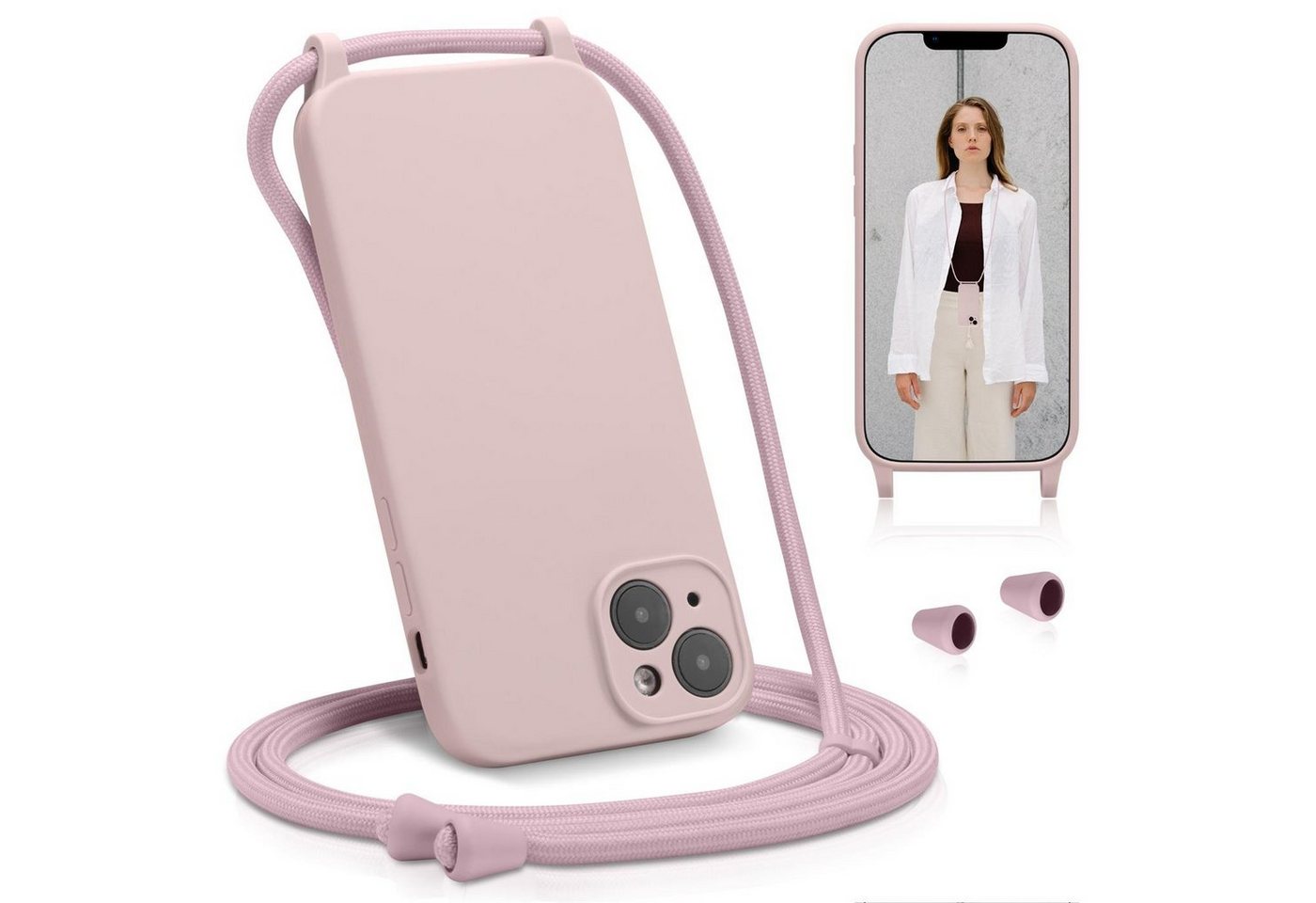 CoolGadget Handyhülle Premium Handyhülle mit verstellbarer Handykette für iPhone 14, Hülle zum Umhängen Kette inkl. 2x Displayschutzfolie aus Glas