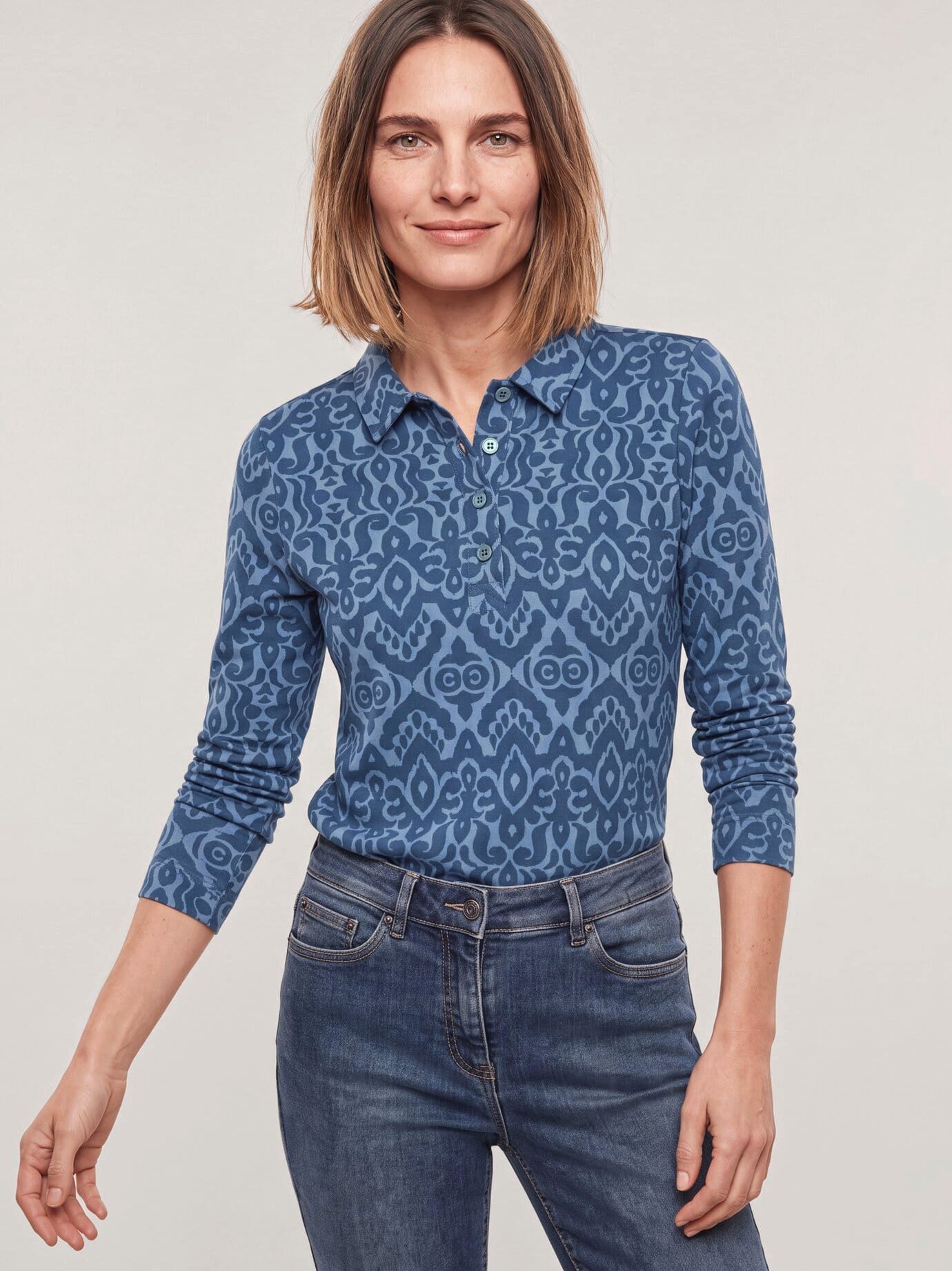 Walbusch Langarm-Poloshirt Damen Thermo Winterpolo Polokragen Langarm, modern, pflegeleicht