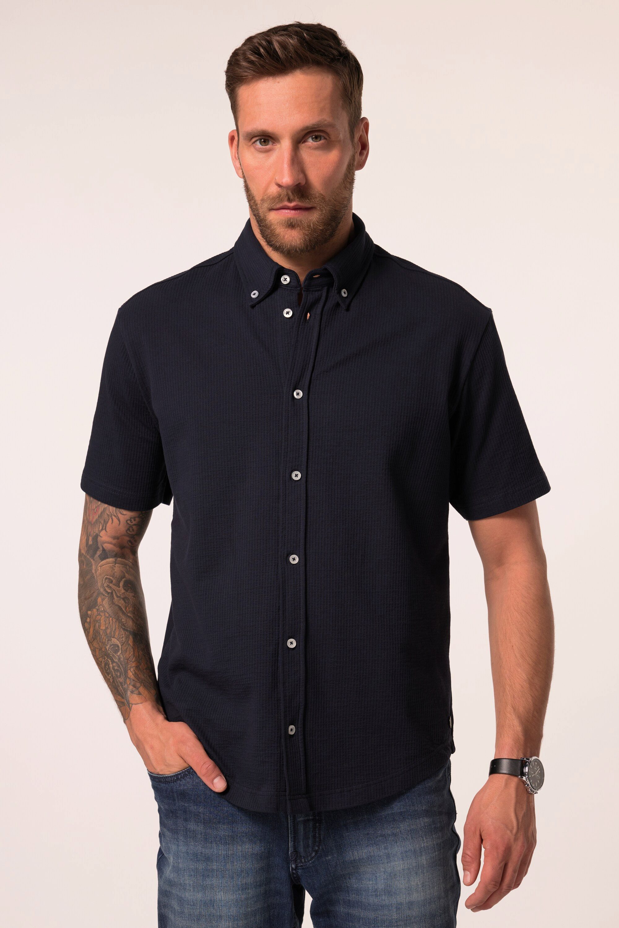 JP1880 Kurzarmhemd Seersucker-Hemd Jersey-Qualität Halbarm Modern Fit günstig online kaufen