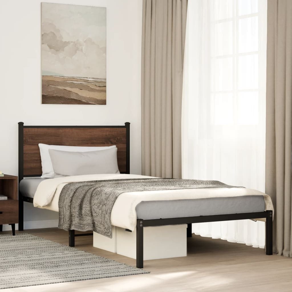 vidaXL Bett, Metallbett ohne Matratze Braun Eichen-Optik 100x200 cm günstig online kaufen