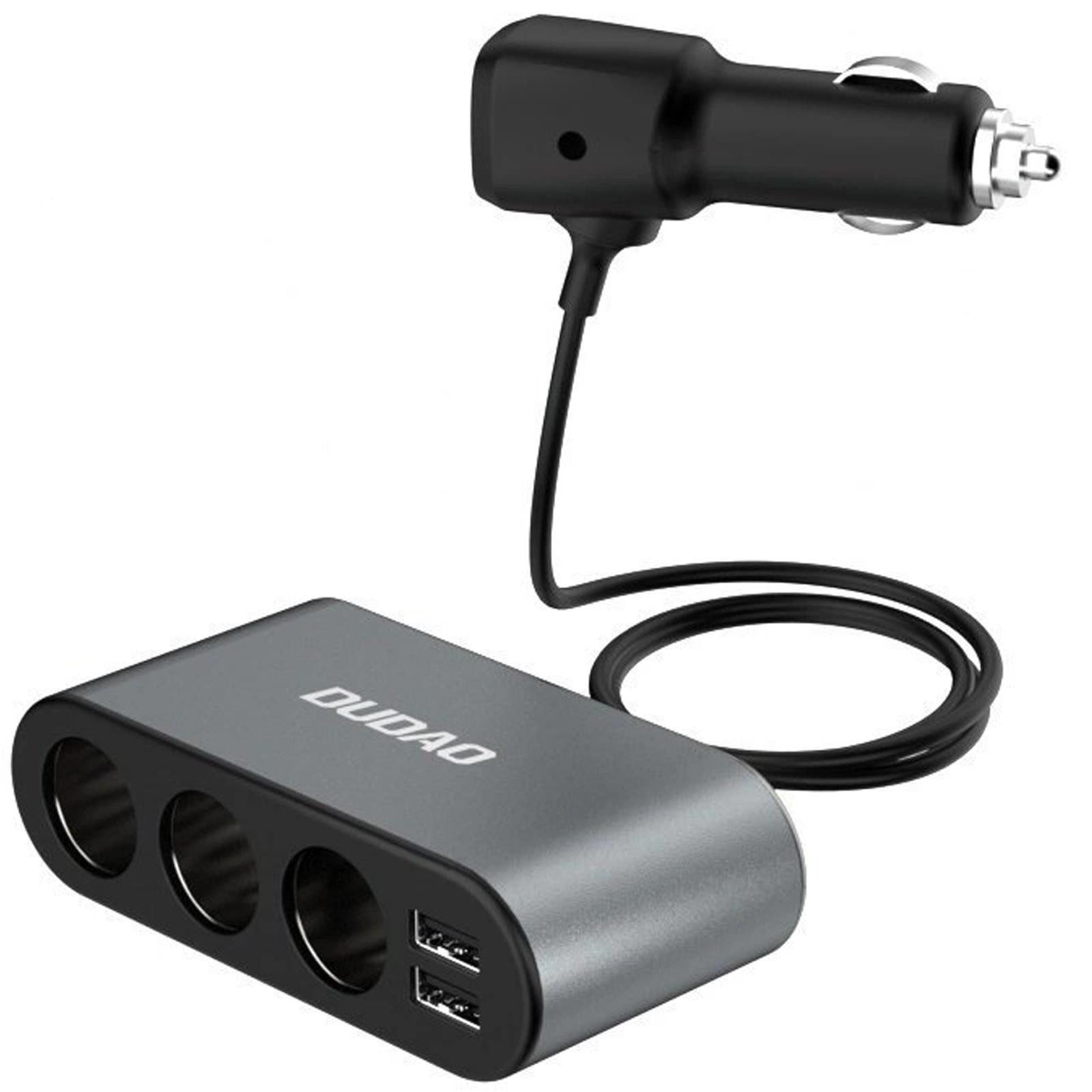 Dudao 12/24V KFZ Verteiler Steck Dose Zigarettenanzünder Smartphone-Ladegerät (3400 mA, Mehrfachstecker 2x USB Adapter PKW LKW Wohnwagen)