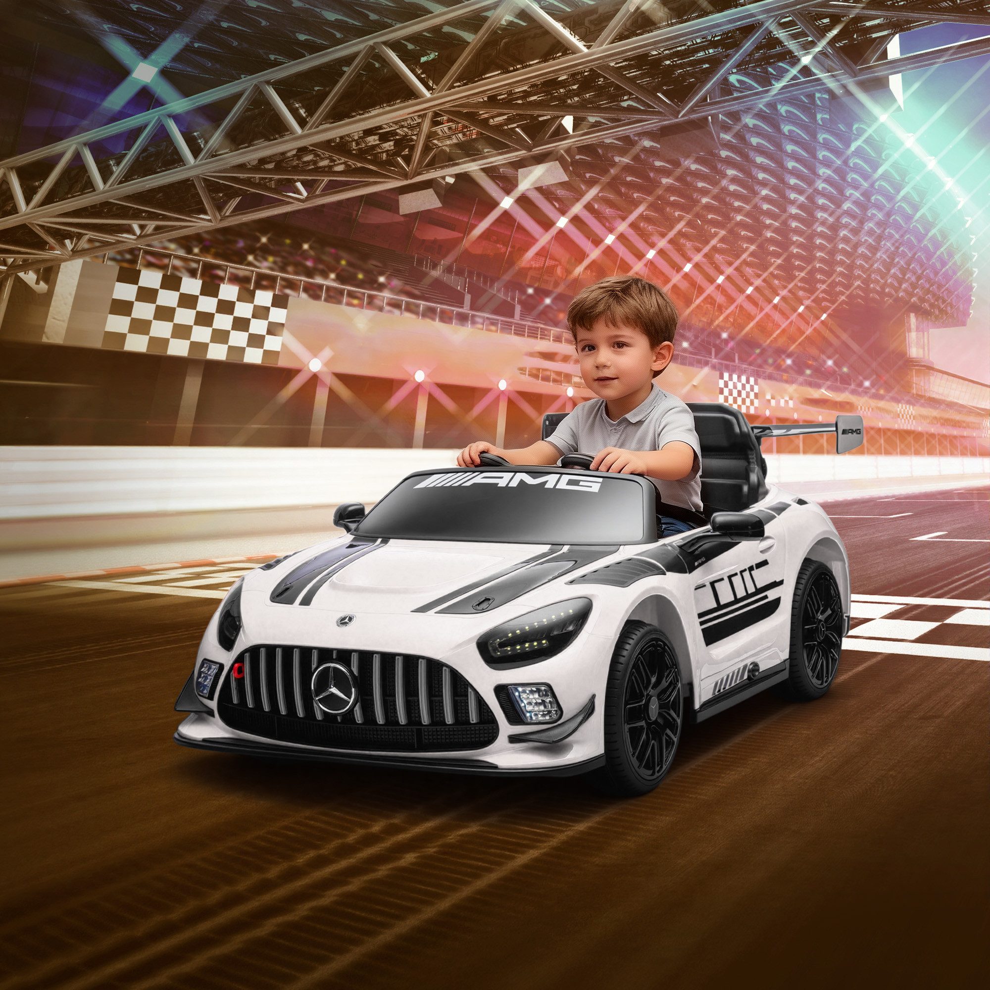 AIYAPLAY Elektro-Kinderauto mit 2,4GHz Fernbedienung, 2 Motor, kabelloser Musik, LED-Leuchte, Belastbarkeit 30 kg, (1-tlg), für 3-8 Jahre Kinder, Weiß