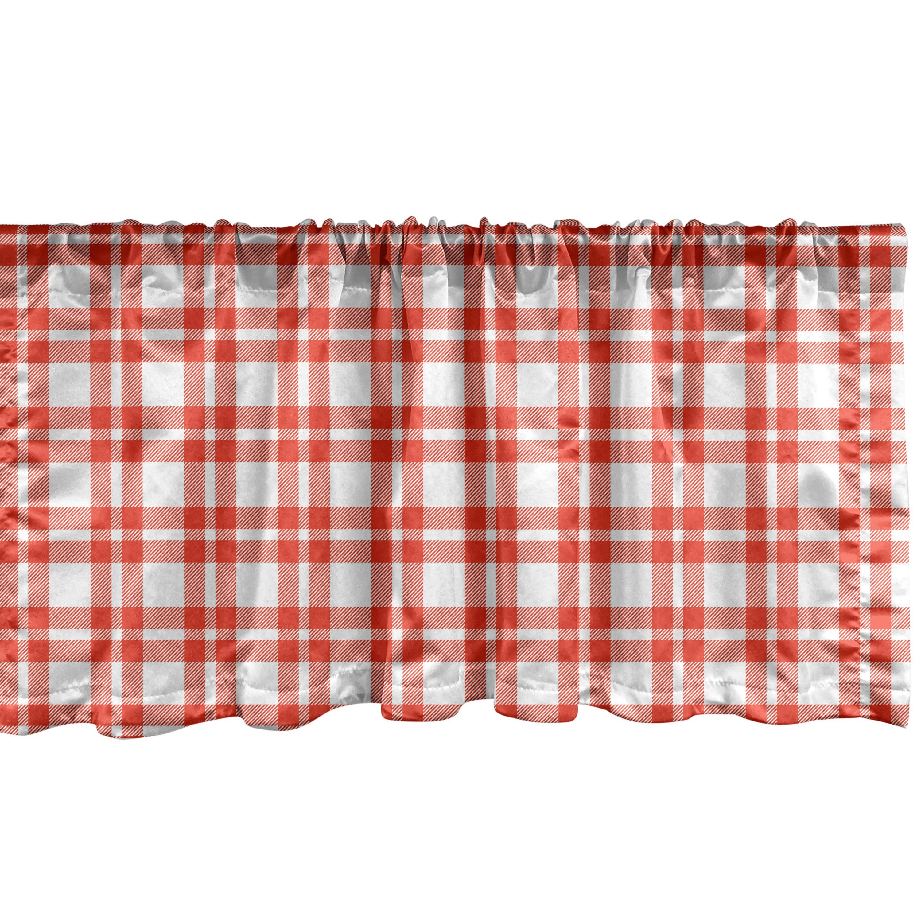 Scheibengardine Vorhang Volant für Küche Schlafzimmer Dekor mit Stangentasche, Abakuhaus, Microfaser, Plaid Retro-Modern Checkered