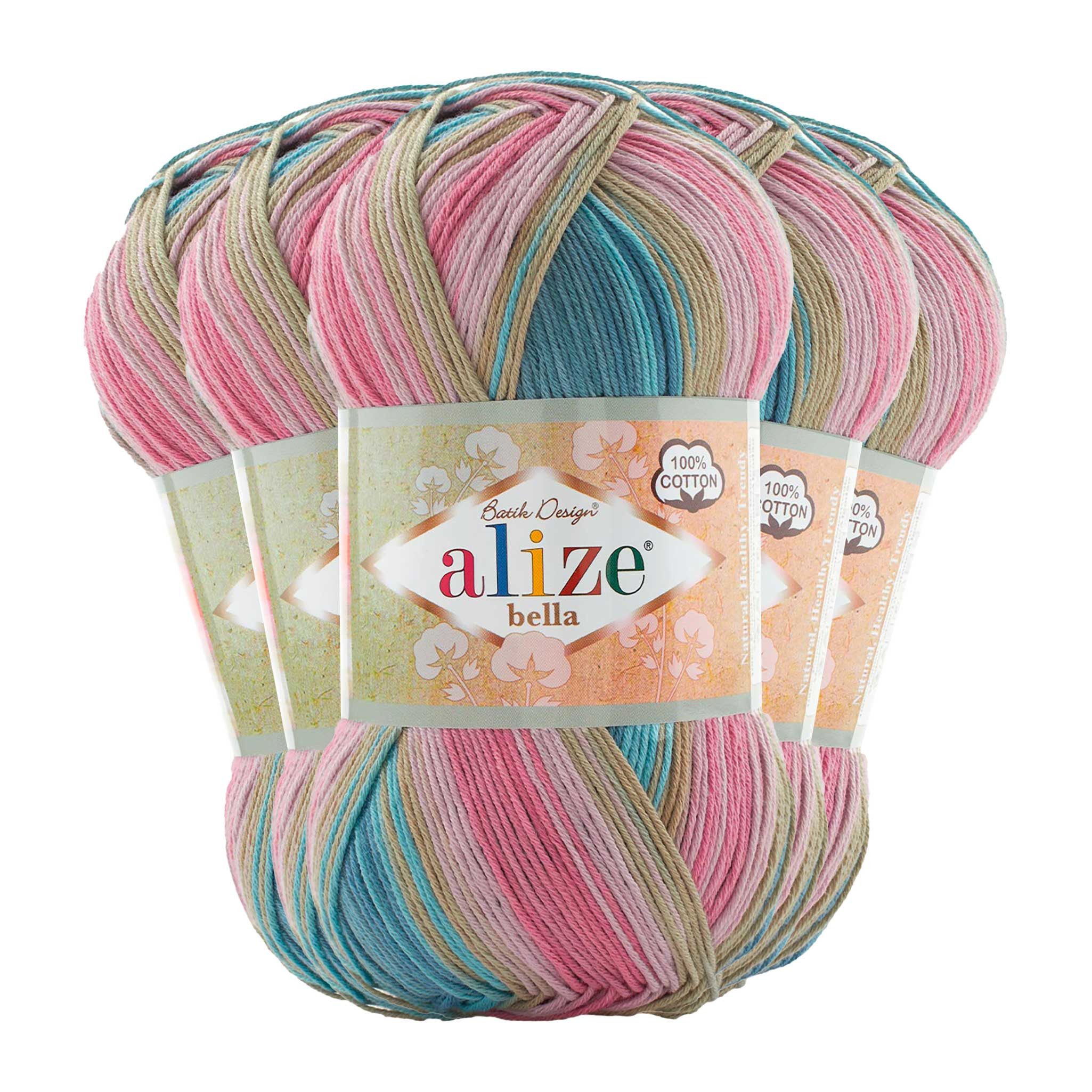maDDma 5 x 100g Baumwollstrickgarn ALIZE BELLA Batik Häkelwolle, (Sparpaket), 2970