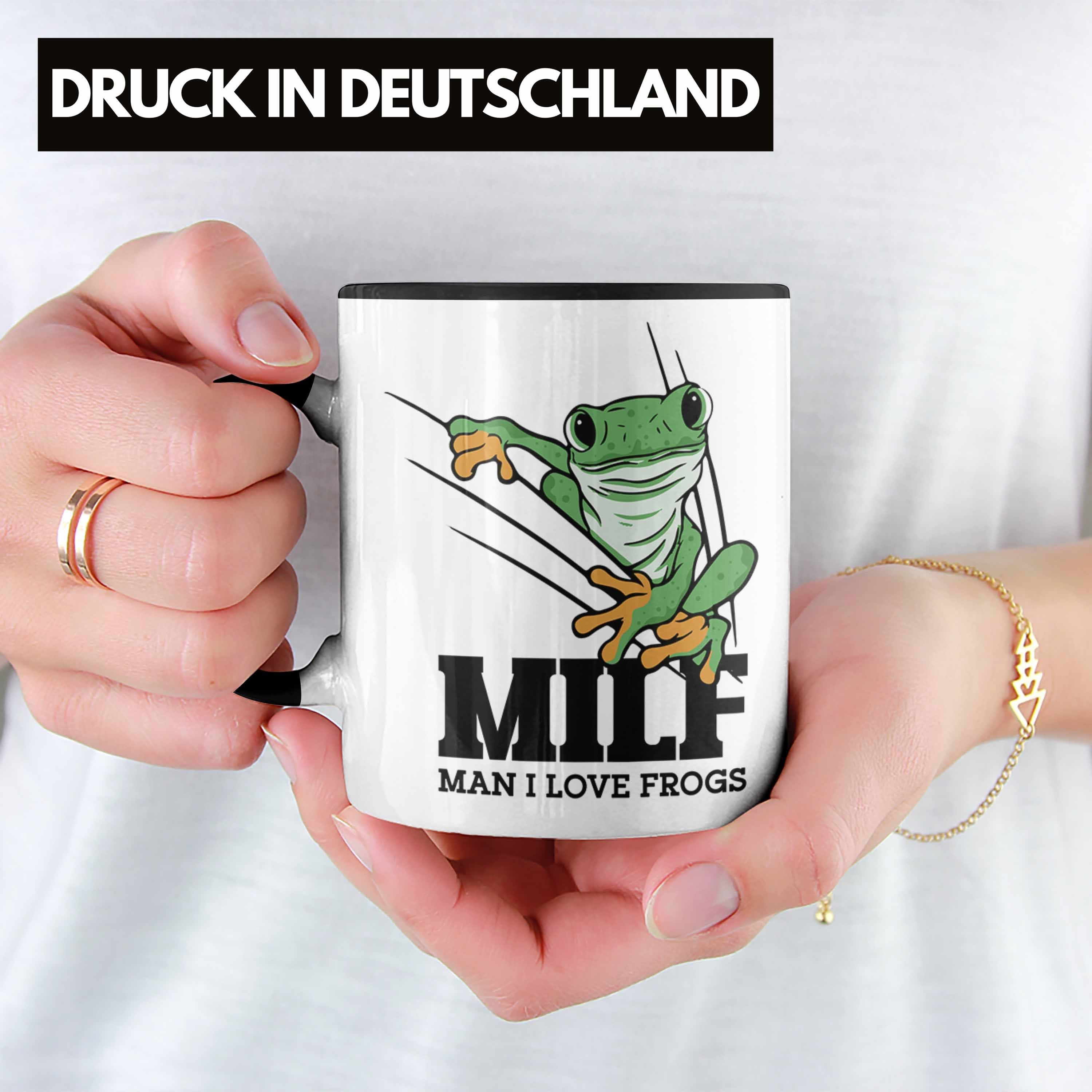 Schwarz Tasse Frosch Froschliebhaber Geschenk Tasse MILF Man Trendation I für L Lustige Lustig