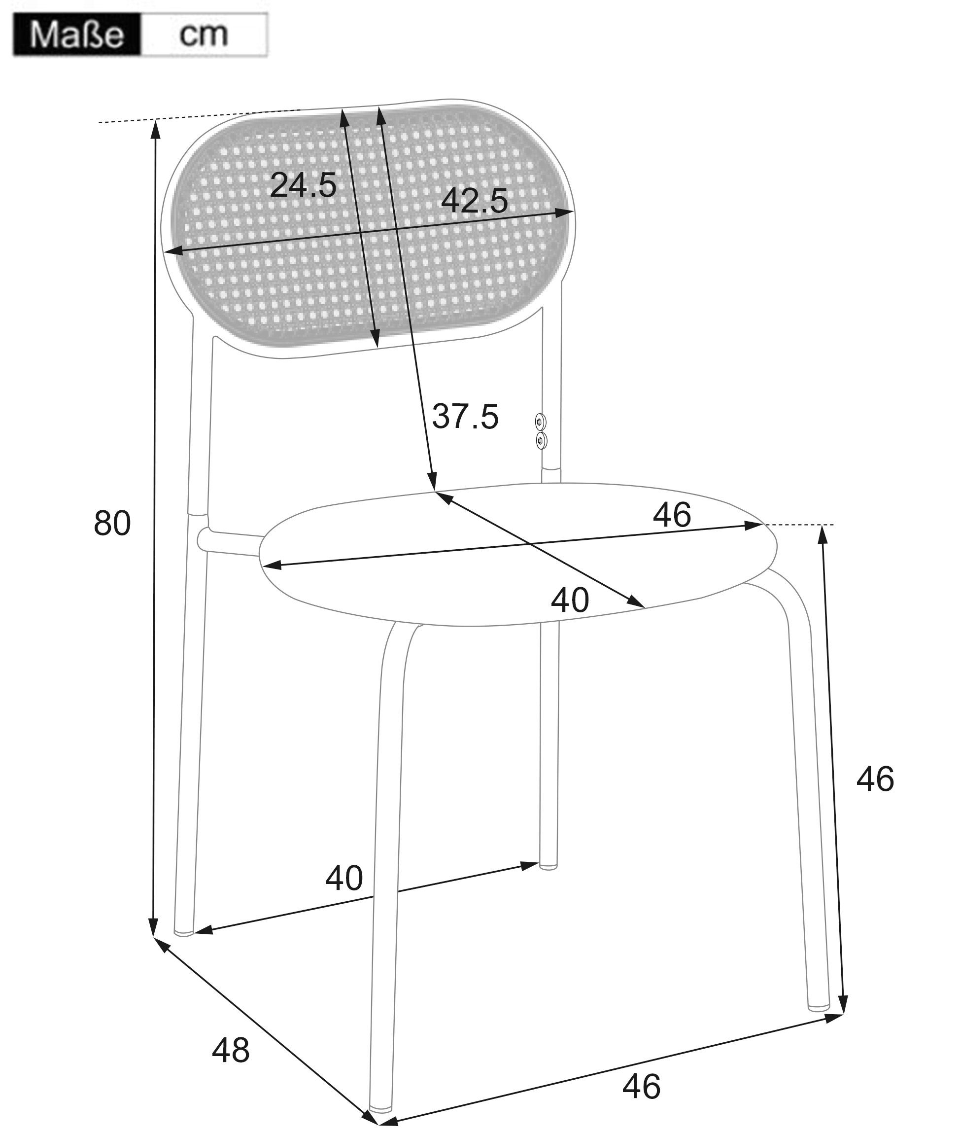 OKWISH Esszimmerstuhl Rattanstuhl Polsterstuhl (2 Metallbeine Wohnzimmerstuhl, St), Kunstleder Schwarz