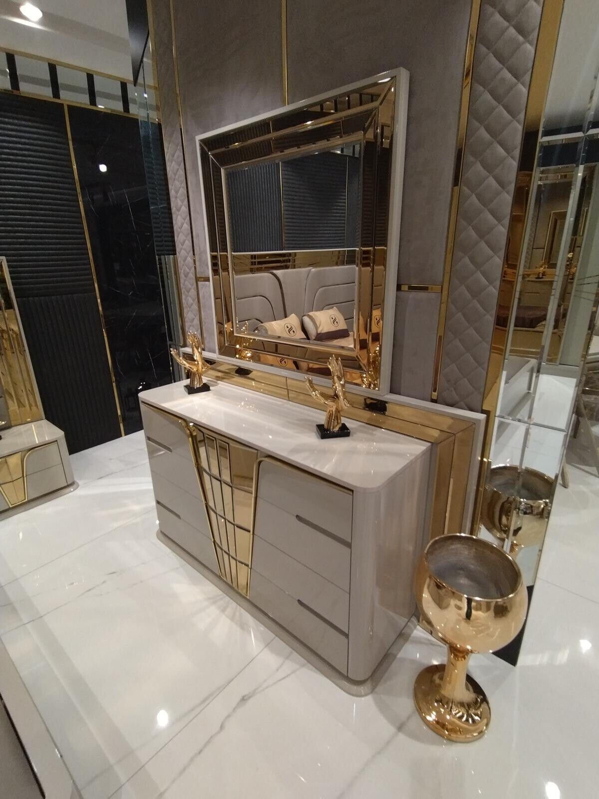 Kommode Holz Spiegel) design Modern Schlafzimmer 1x Kommode JVmoebel mit Luxus Set Moder (1 St., Spiegel mit Kommode