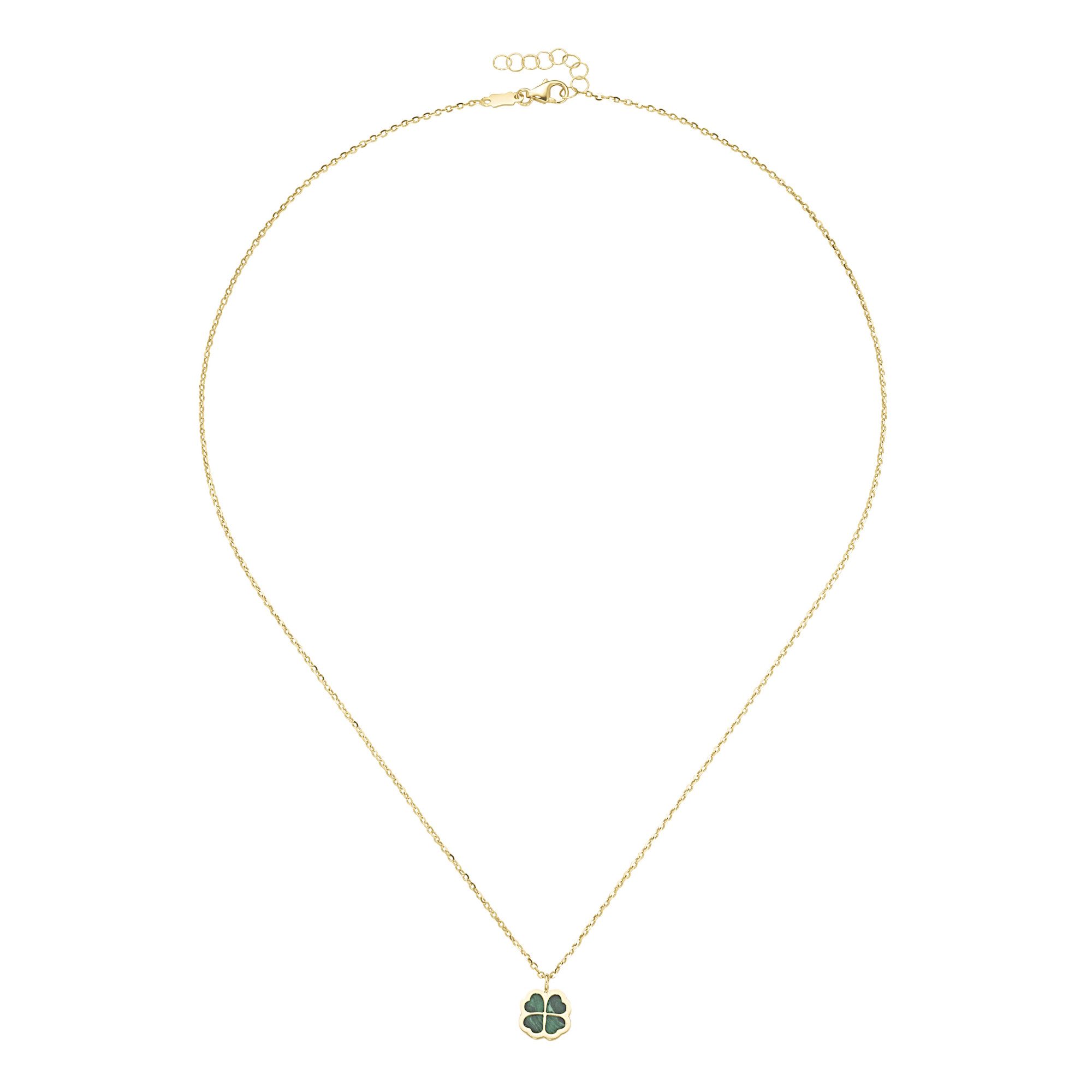 Luigi Merano Goldkette Kleeblatt-Anhänger mit Malachit, Gold 375