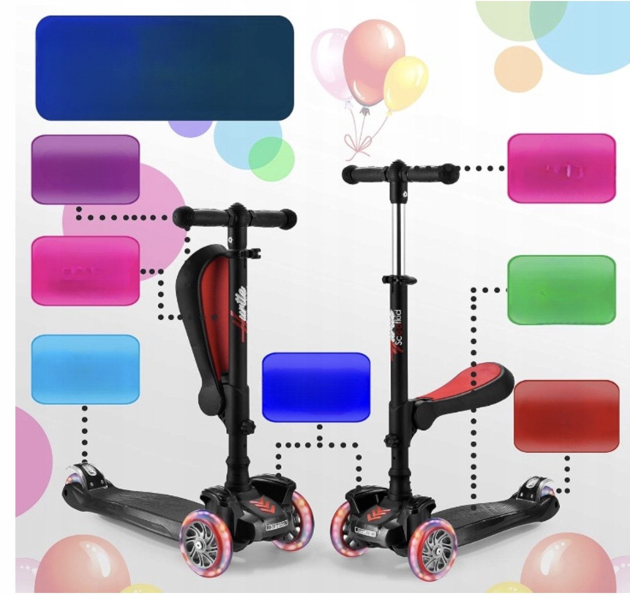 Thumbnail - Pyle Dreiradscooter Dreirädriger Roller oder 2-in-1 Fahrrad von 2 bis 12 Jahren, einstellbar - Schwarz