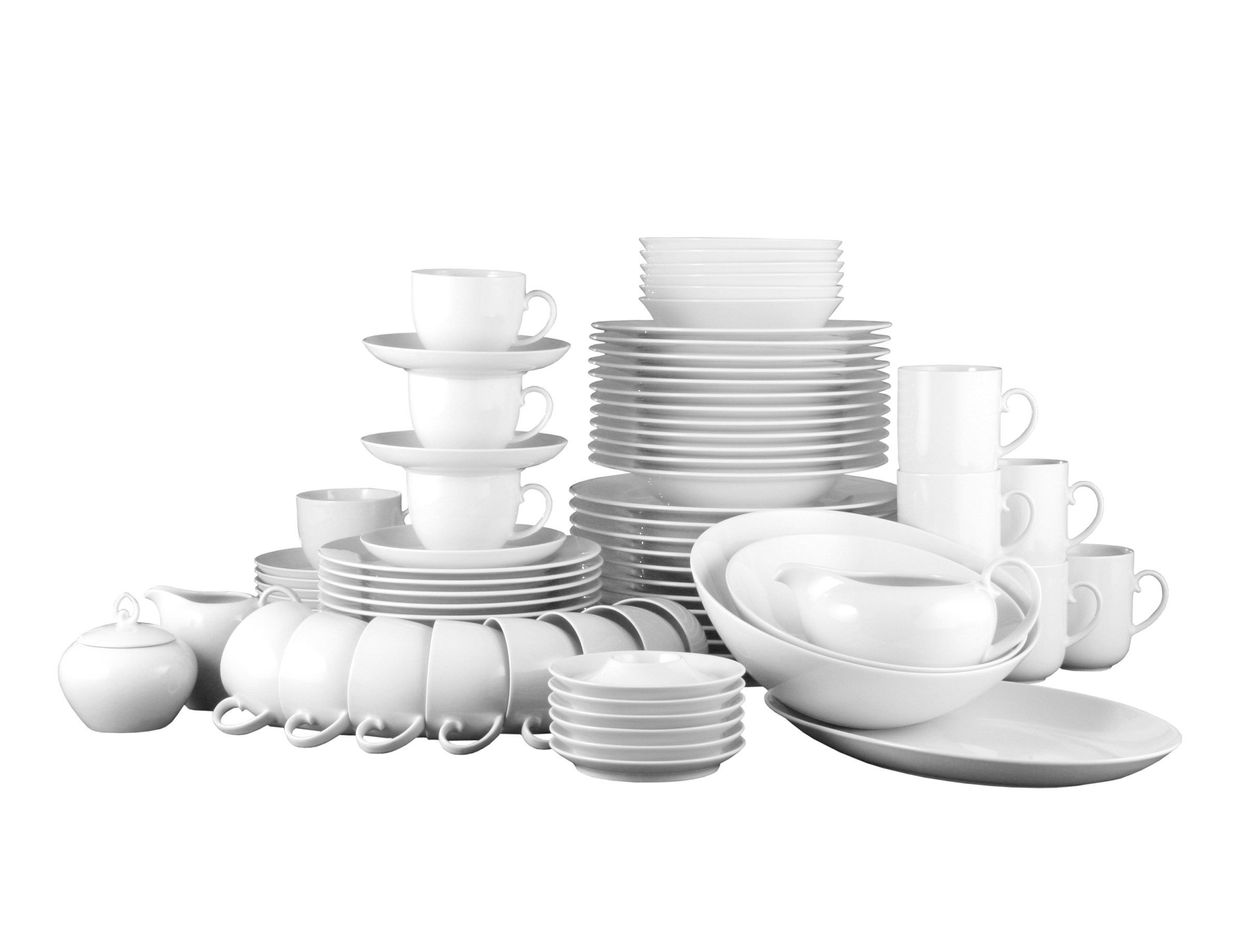 Seltmann Weiden Kombiservice Service 84-teilig Rondo/Liane, für bis zu 12 Personen (84-tlg), 12 Personen, Porzellan, inkl. Eierbecher, Zuckerdose, Milchkännchen, Sauciere & Servierplatte