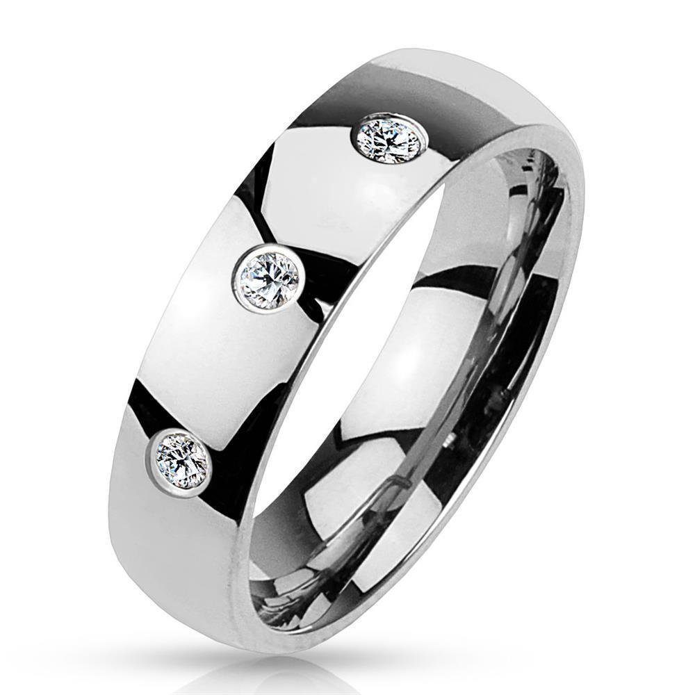 BUNGSA Fingerring 67 (21.3) Ring Stein Damen 3 gefassten Kristallen Edelstahl silber (Ring, 1-tlg), Frauen Mädchen