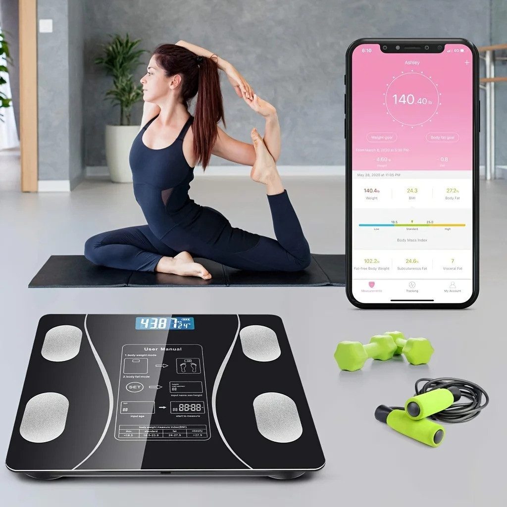 Athlix Personenwaage Körper-Analyse-Waage Körperwaage Körperfettwaage Gewichtswaage, Bluetooth App, Körperfett, BMI, BMR, Muskelmasse, App-Funktion