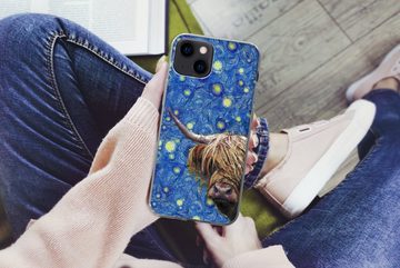 MuchoWow Handyhülle Sternennacht - Van Gogh - Schottischer Highlander, Handyhülle Apple iPhone 13, Smartphone-Bumper, Print, Handy