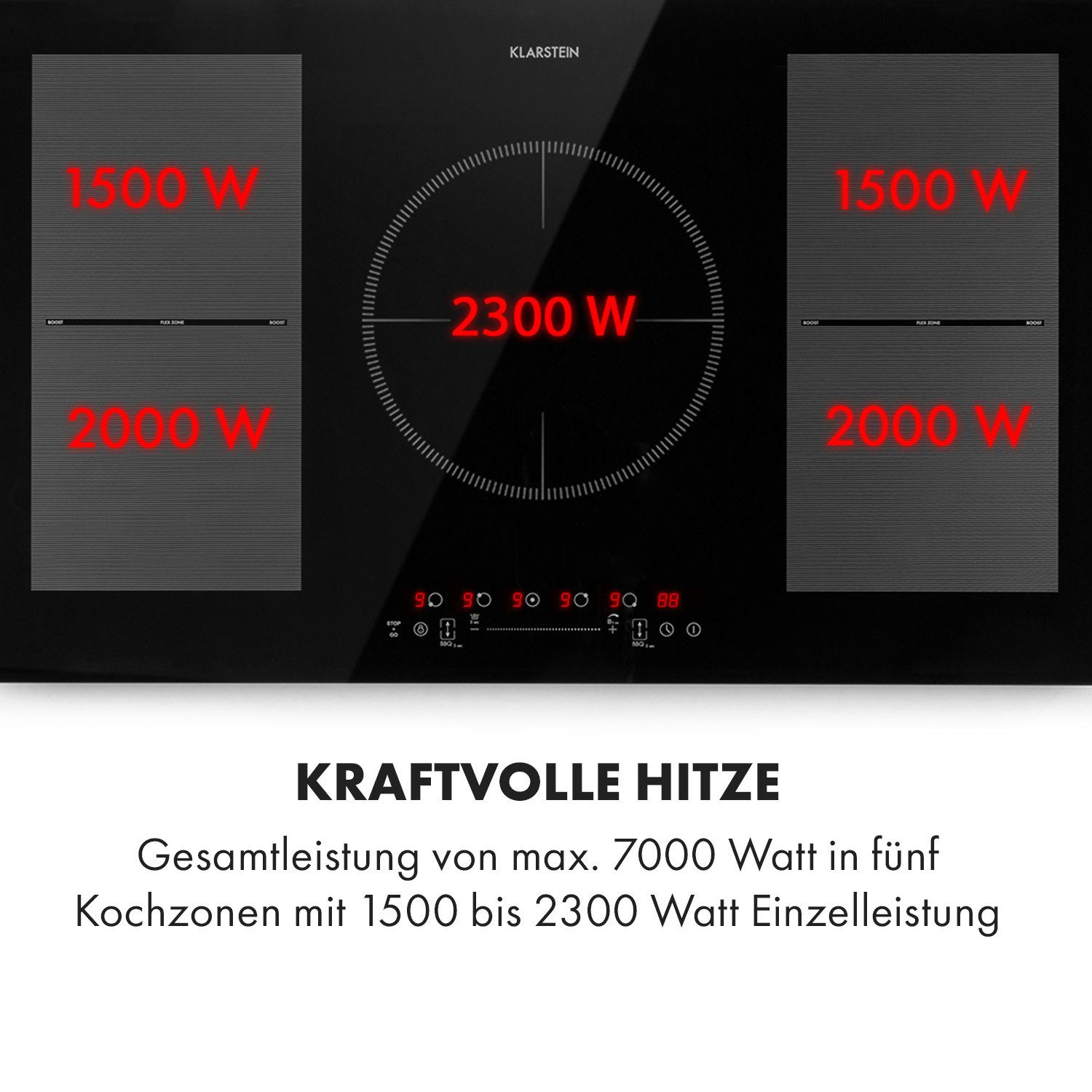 Klarstein Induktions-Kochfeld Delicatessa 90 Flex Induktionskochfeld 90 cm 5 Zonen 7400 W 10035182, Einbau Induktionsherd autark 5 Kochfelder Platten Induktions – Bild 5 von 5