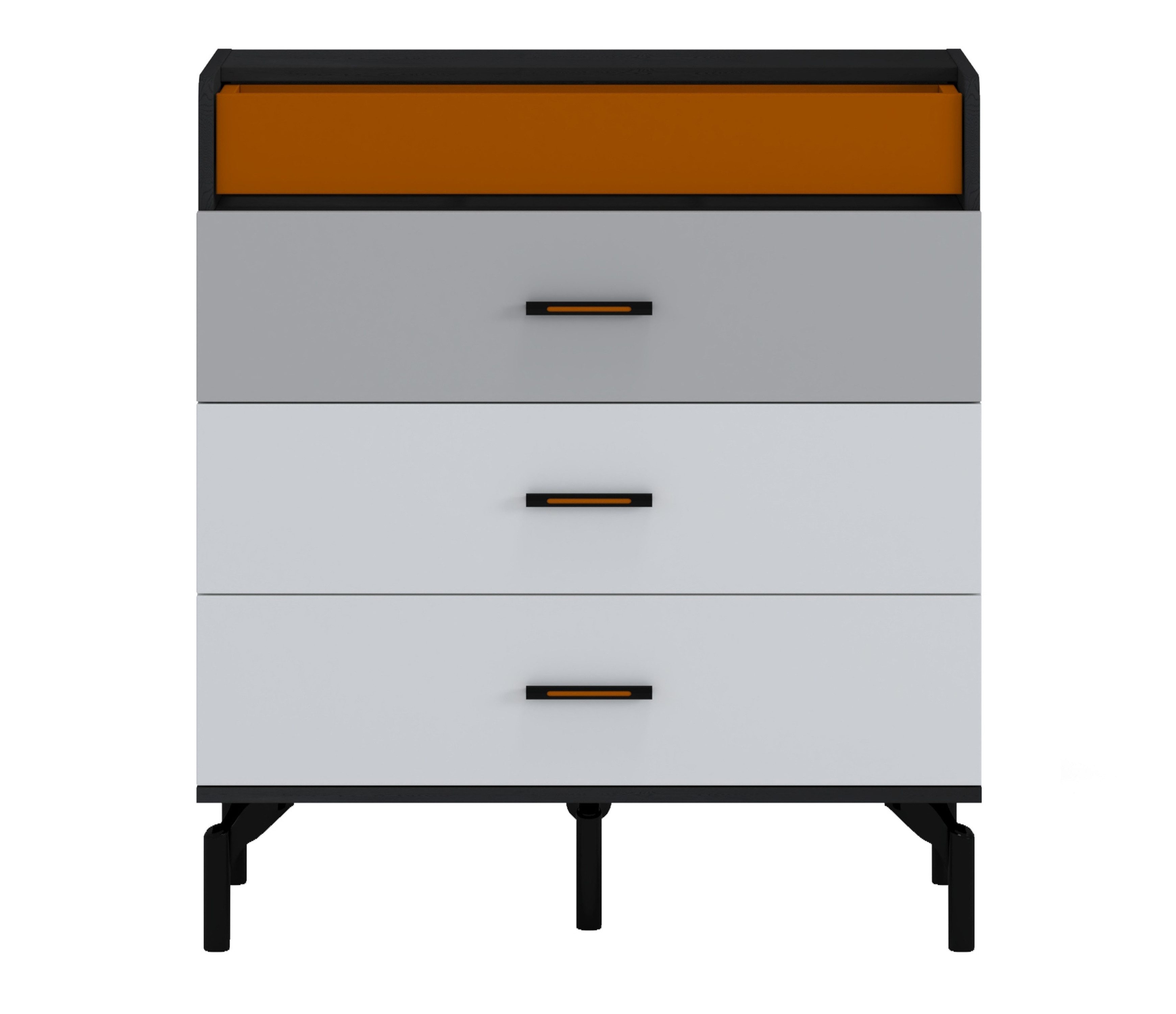 Möbel-Zeit Kommode TREND – Schwarz/Weiß/Grau/Orange – 4 Schubladen mit Soft-Close