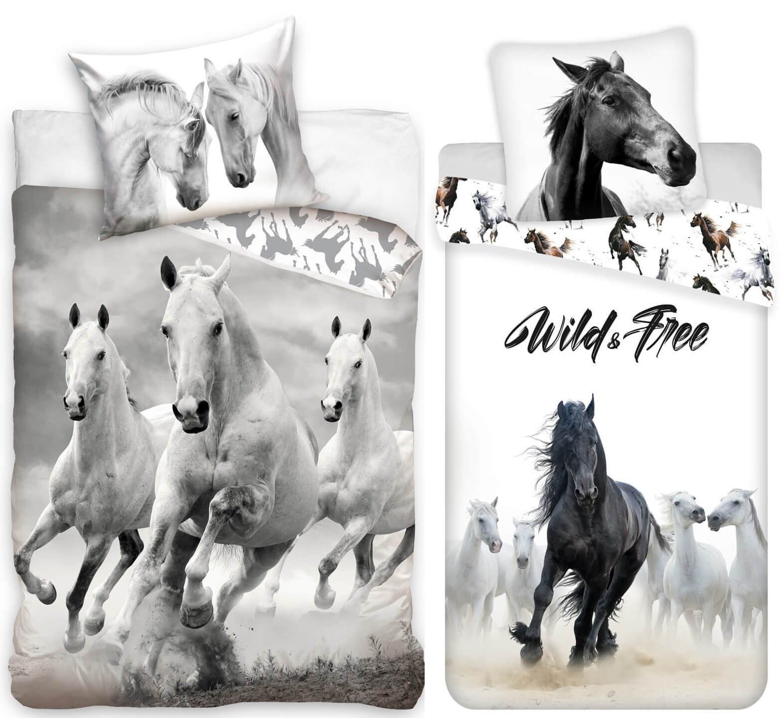 Bettwäsche Wildpferde - 2 x Pferde-Bettwäsche-Set Wendemotiv, 135x200 & 80x80