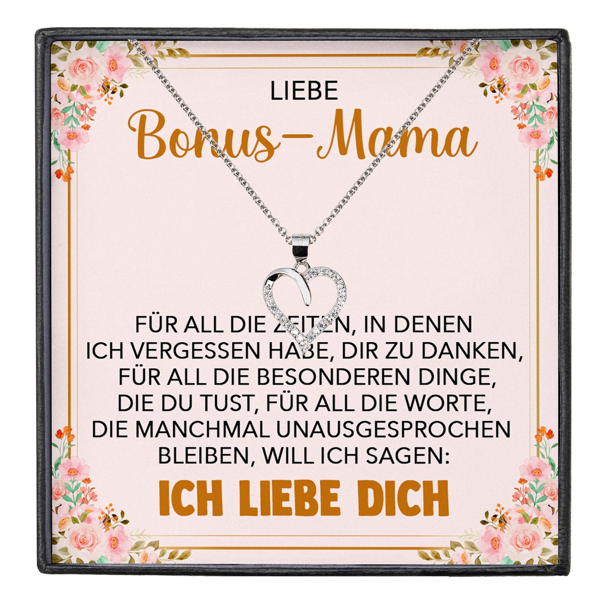Schmuckset Stiefmama Geschenk Muttertag Bonus-Mama Herz Halskette Geburtstag