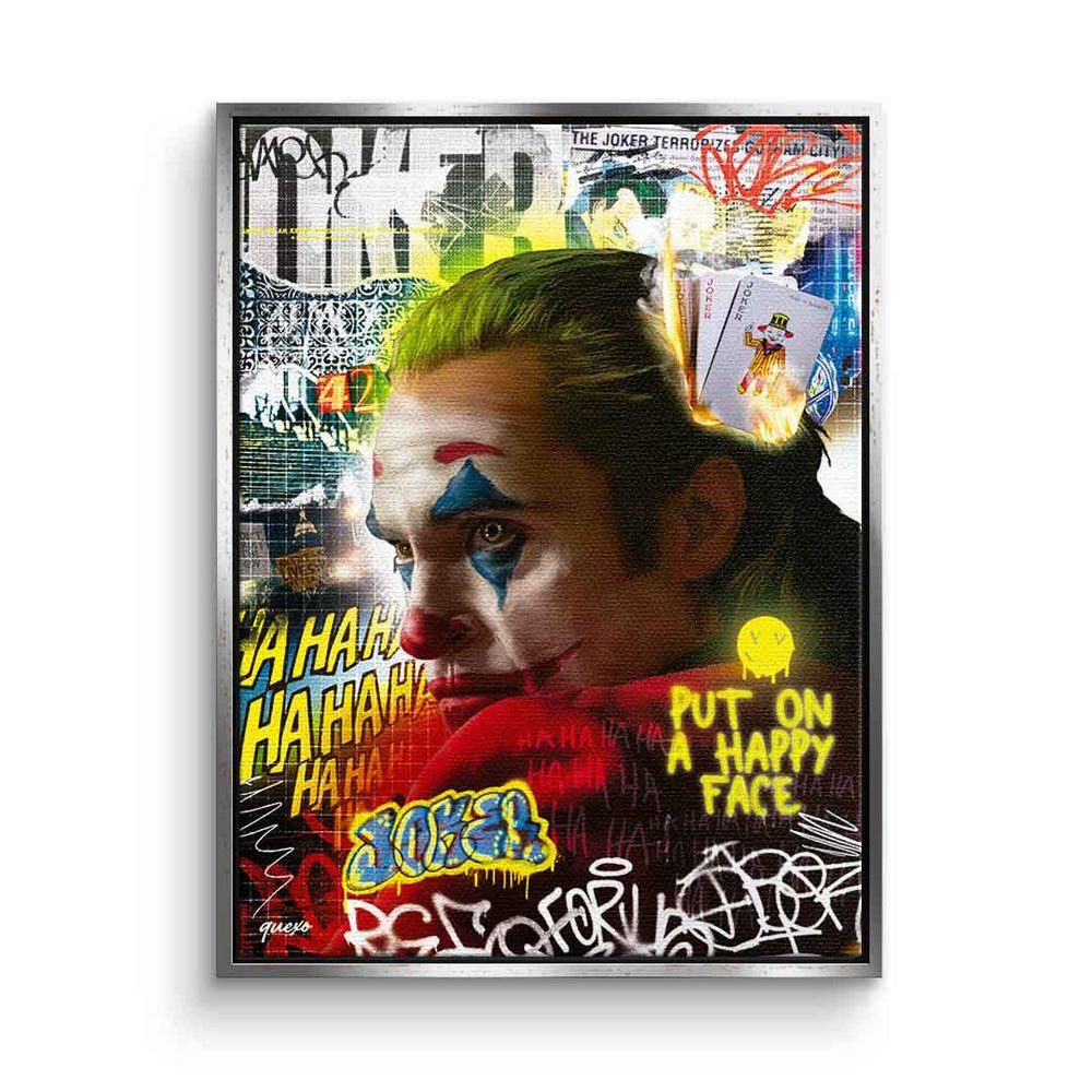goldener Joker Leinwandbild, Pop Art Graffiti DOTCOMCANVAS® Rahmen Collage Batman Leinwandbild