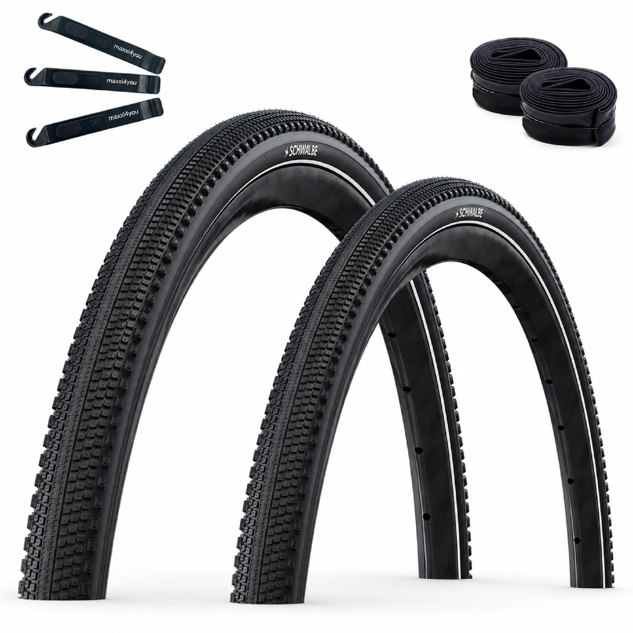 Fahrradreifen 2 x Schwalbe G-One Comp Plus Schwarz+Reflex 50-622 + 2 x DV19 inkl. RH