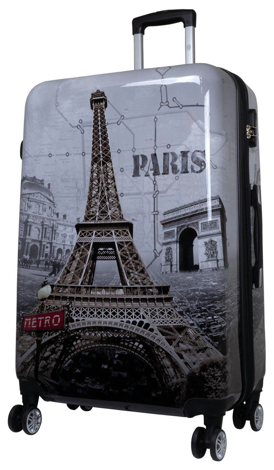 Warenhandel König Hartschalen-Trolley Paris Eiffelturm, 4 Rollen, mit Motiv, Dehnfalte (Gr. L und XL), aufrecht rollbar