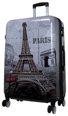 Warenhandel König Trolleyset Paris Eiffelturm, 4 Rollen, (Gr. M, L und XL, 3 tlg., Hartschalen Trolley Set), mit Motiv, Dehnfalte zur Vergrößerung des Packvolumens