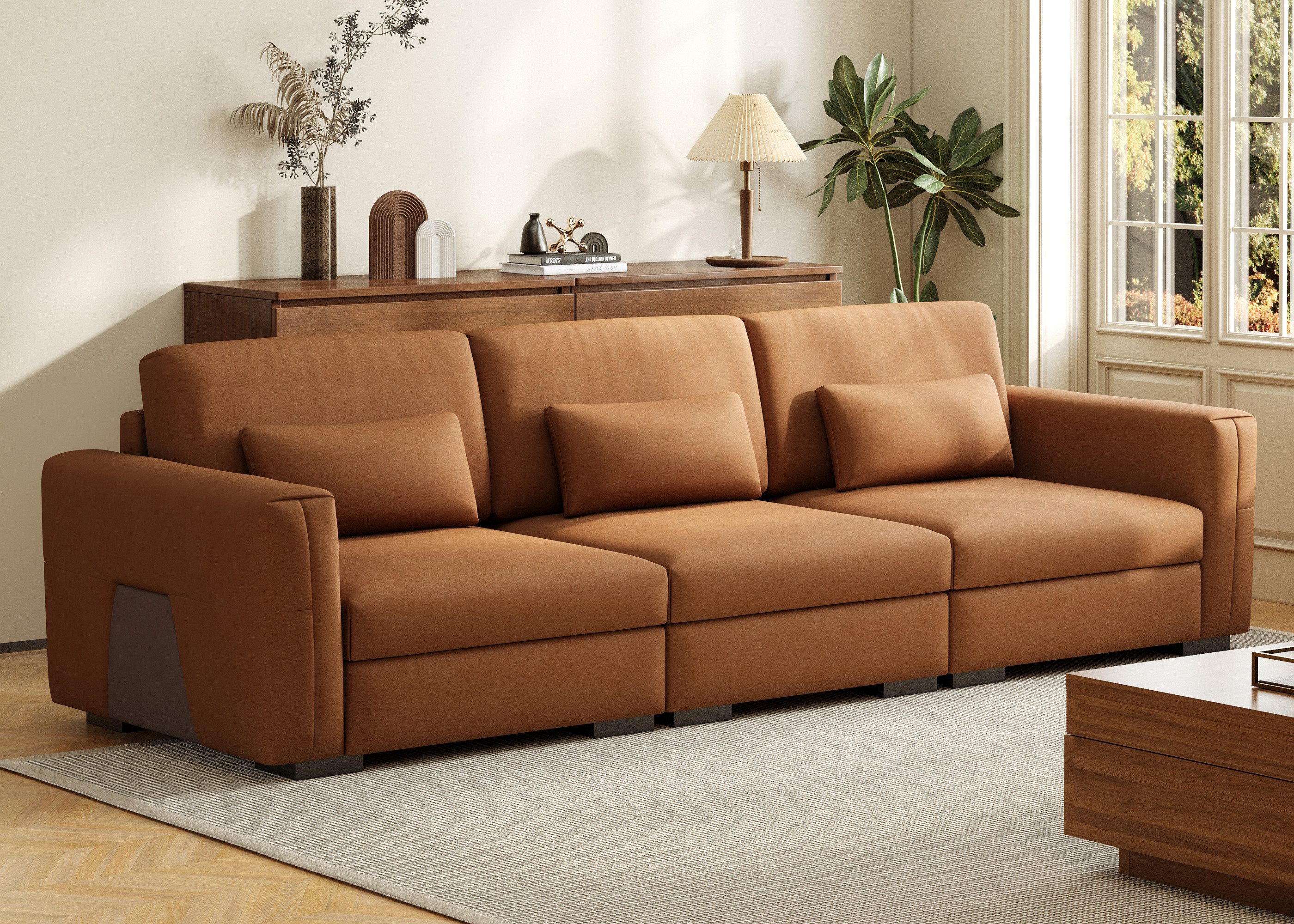 oleyluckidea Big-Sofa 3-Sitzer, Lederoptik, weich gepolstert, mit Armlehnen, modern, Set