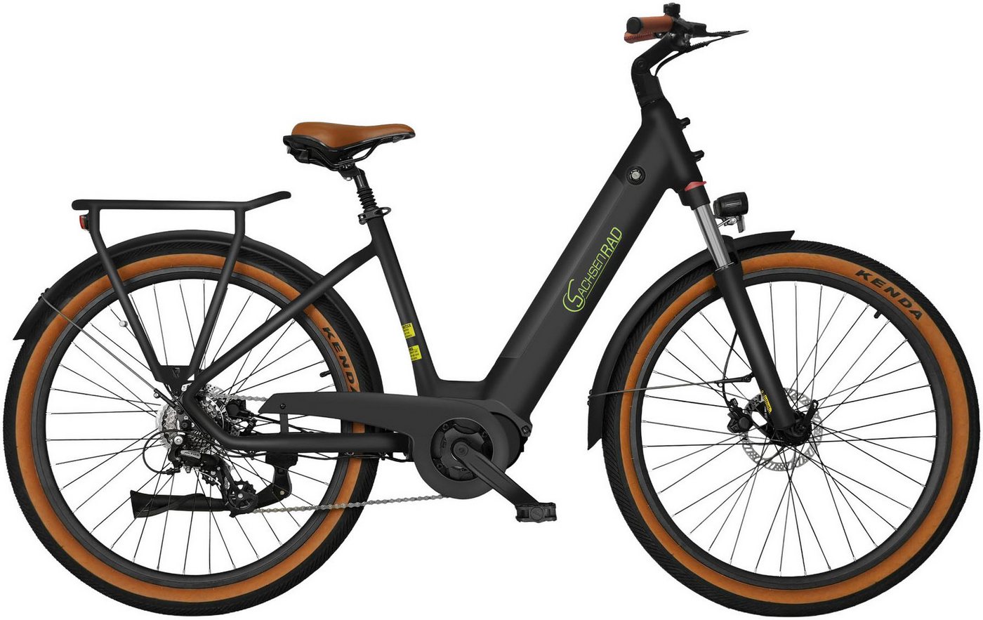 SachsenRAD E-Bike Cityrad C5 mit Diebstahlsicherung, 7 Gang Shimano 7SP TOURNEY TY300 Schaltwerk, Kettenschaltung, Mittelmotor, 470 Wh, (Tiefeinsteiger), TFT Farb-LCD-Display, Fahrmodus Pedelec, LED-Frontlicht, Alarmanlage