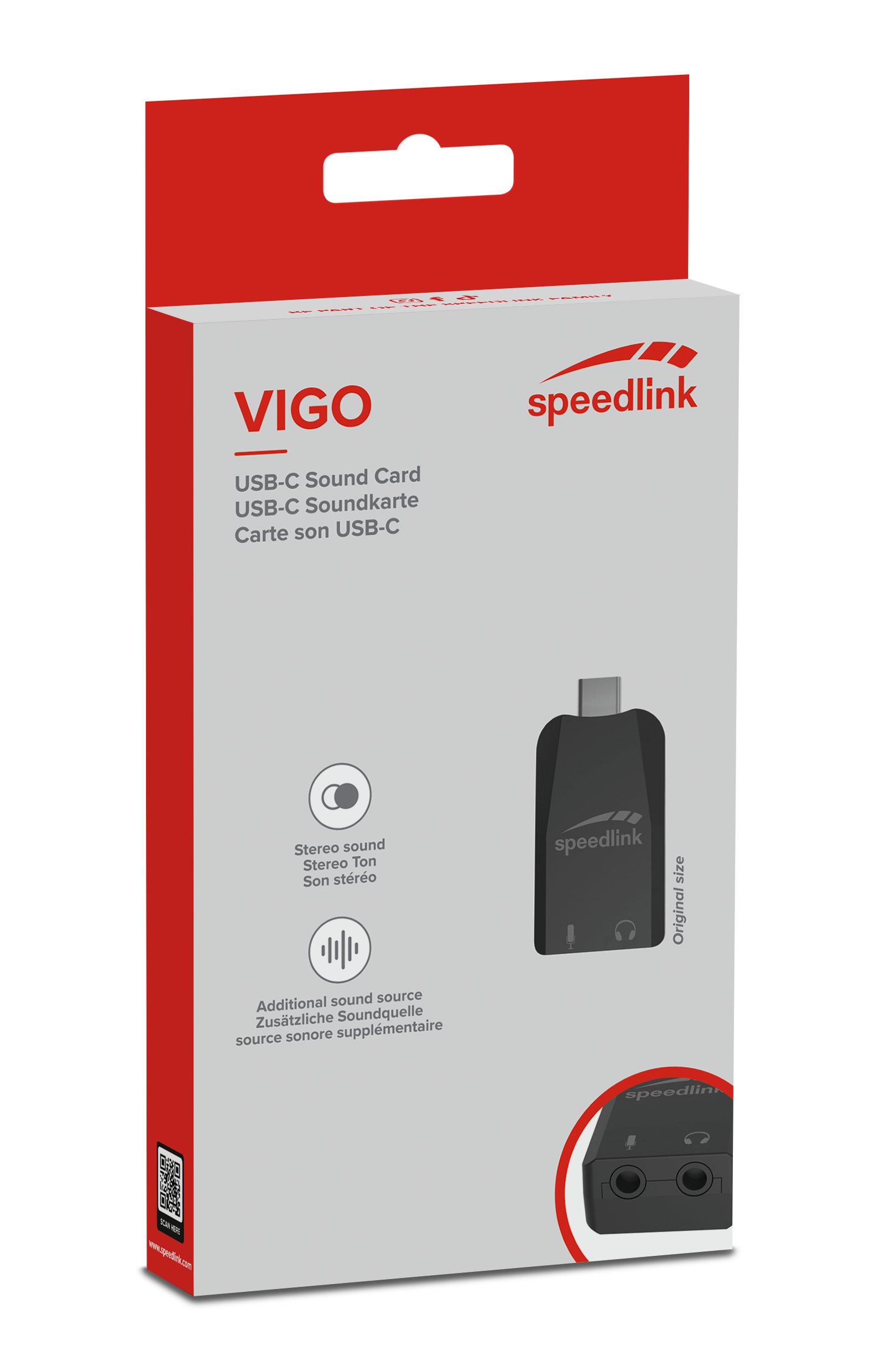 Speedlink VIGO schwarze USB-C Soundkarte, Kopfhörer & Mikrofon-Adapter, Plug & Play