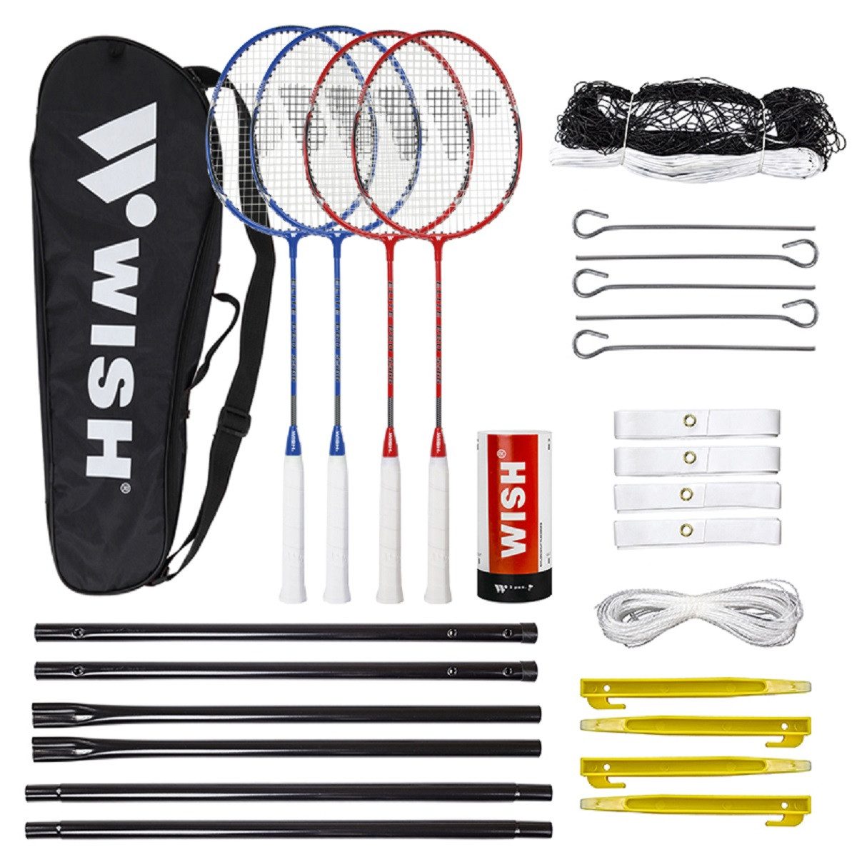 WISH Badmintonschläger Alumtec 5566 Badminton Set mit 4 Schlägern Netz und Zubehör